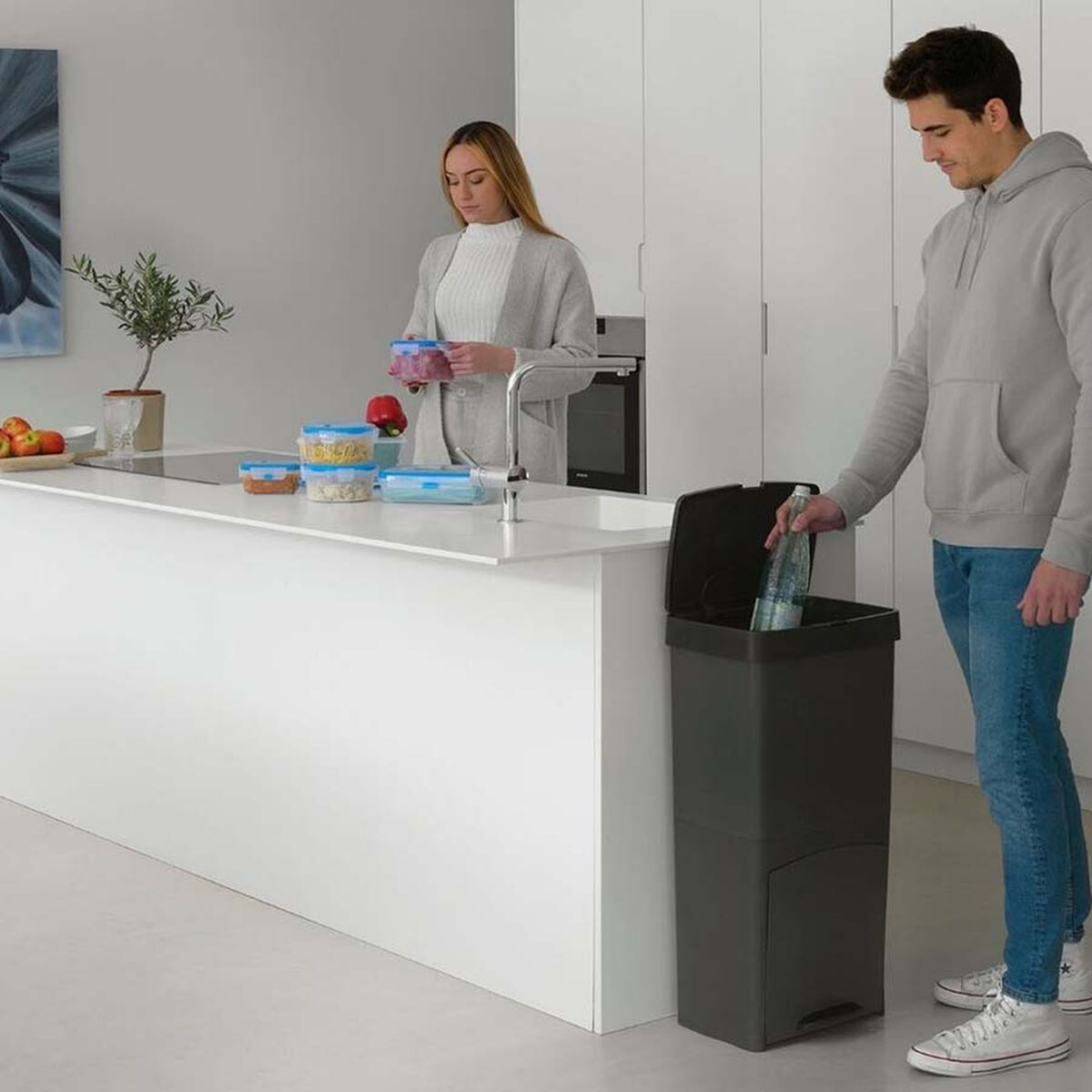 Cubo de Basura para Reciclaje SP Berner Antracita 10 L 30 L x 2 Plástico 3 Compartimentos (1 unidad)