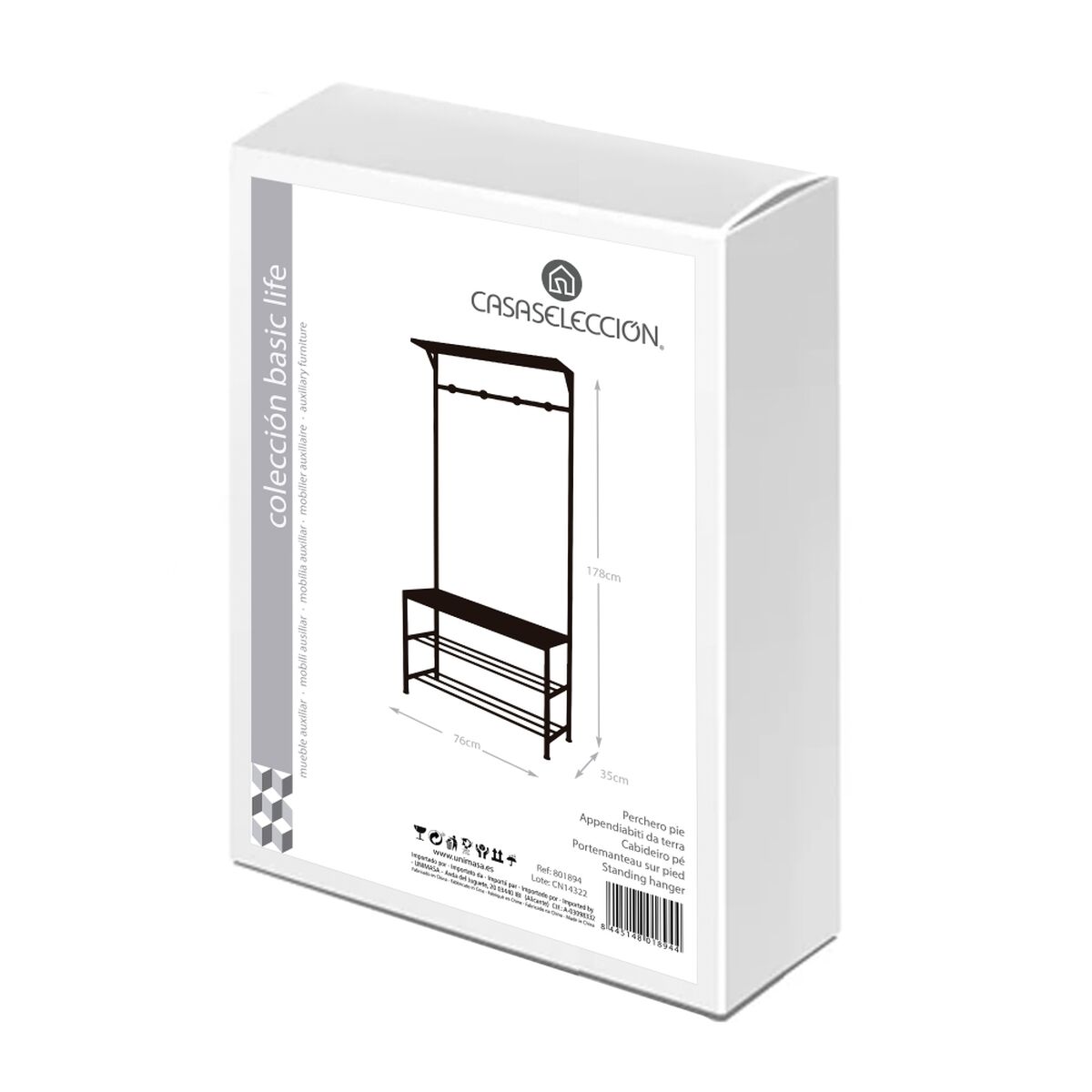 Perchero Negro Hierro 76,2 x 35 x 177,5 cm