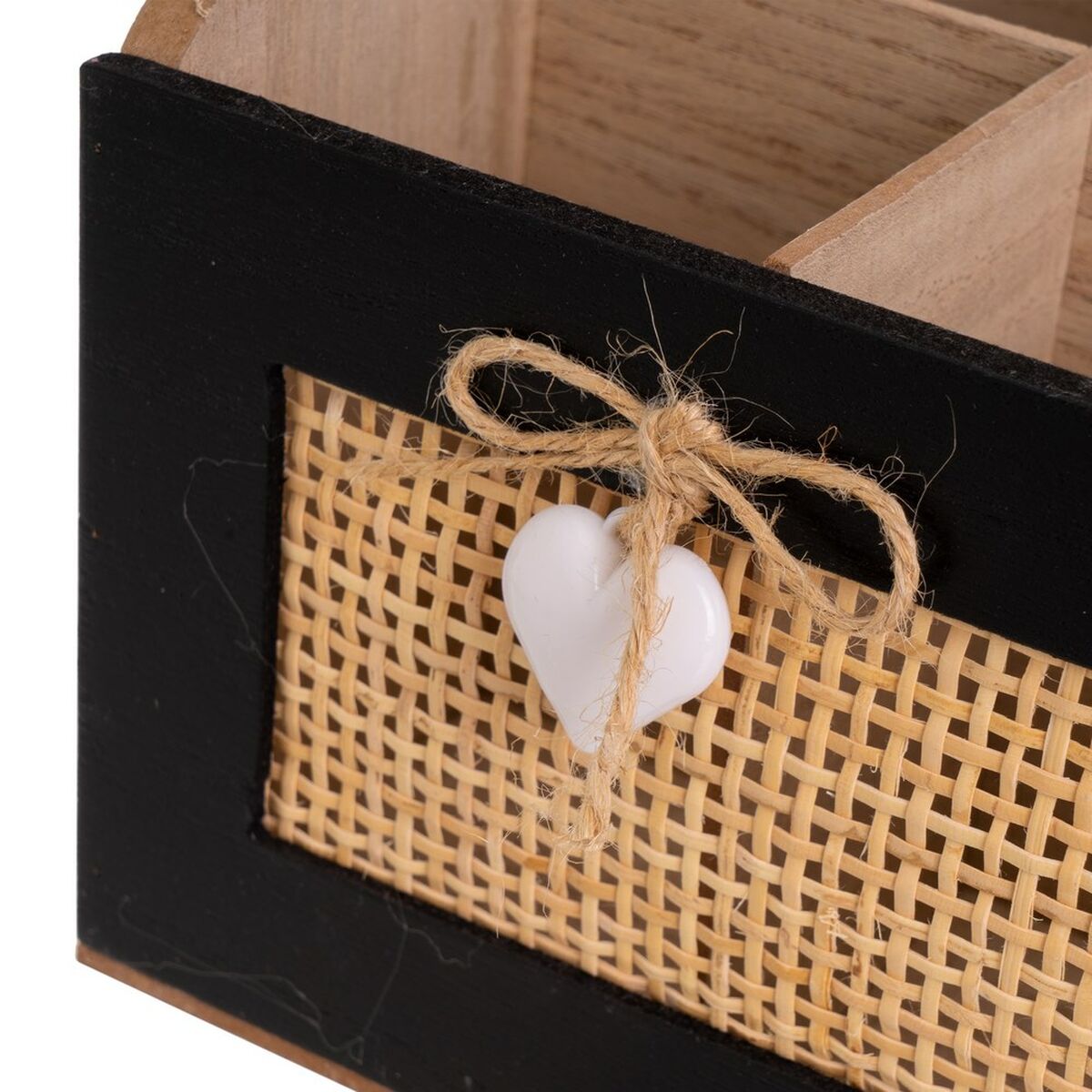 Caja Decorativa HEARTS Blanco Negro Natural Madera Caña Madera MDF