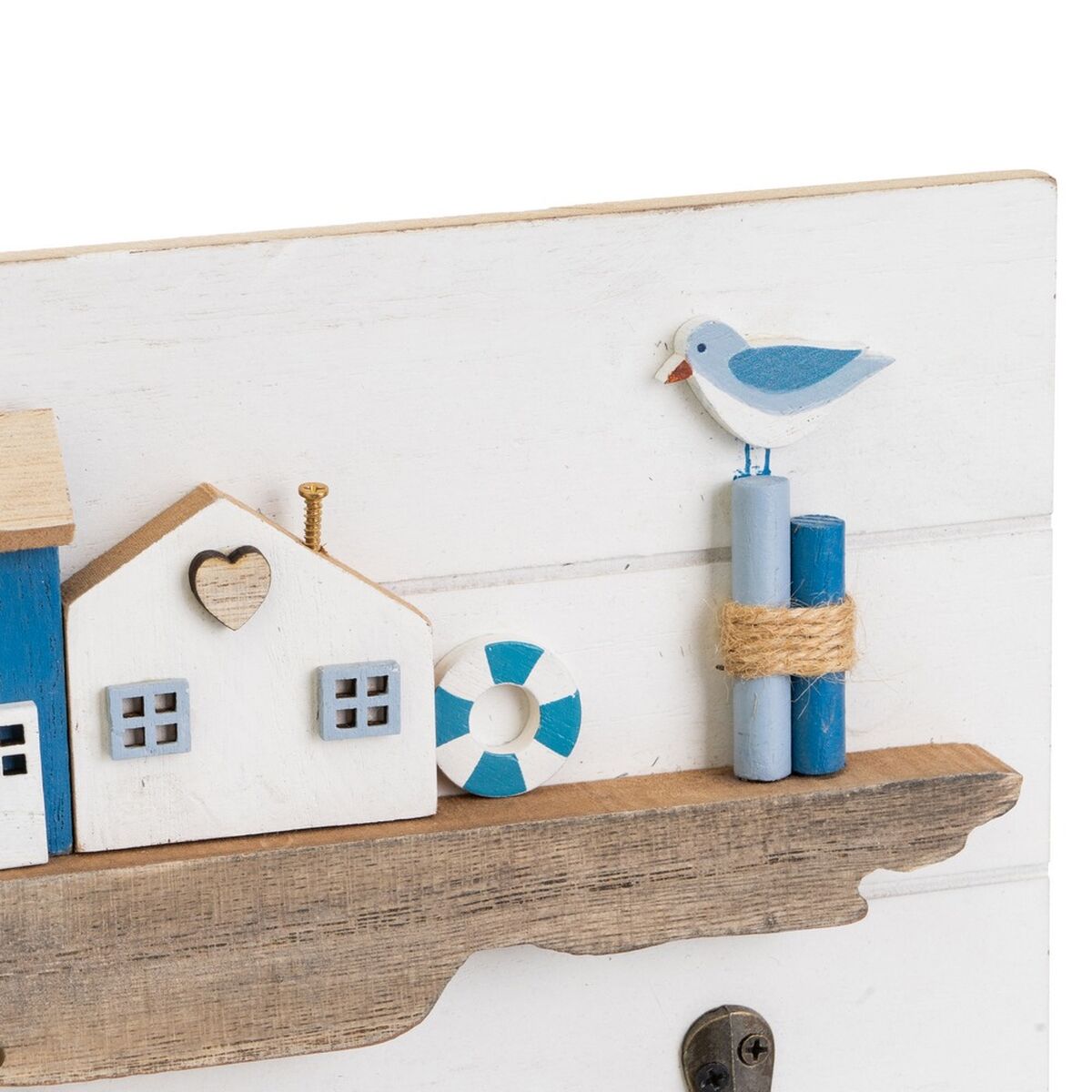 Perchero de Pared Blanco Natural Metal Hierro Madera MDF 40 x 4 x 18 cm