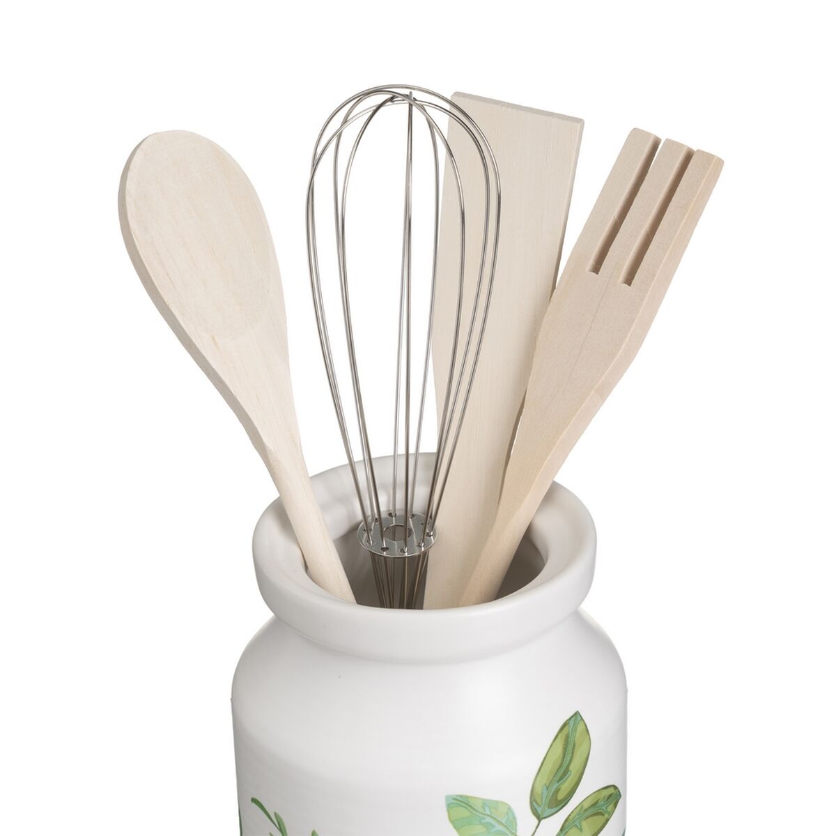 Bote para Utensilios de Cocina GREENS Madera Metal Gres 12 x 12 x 13 cm