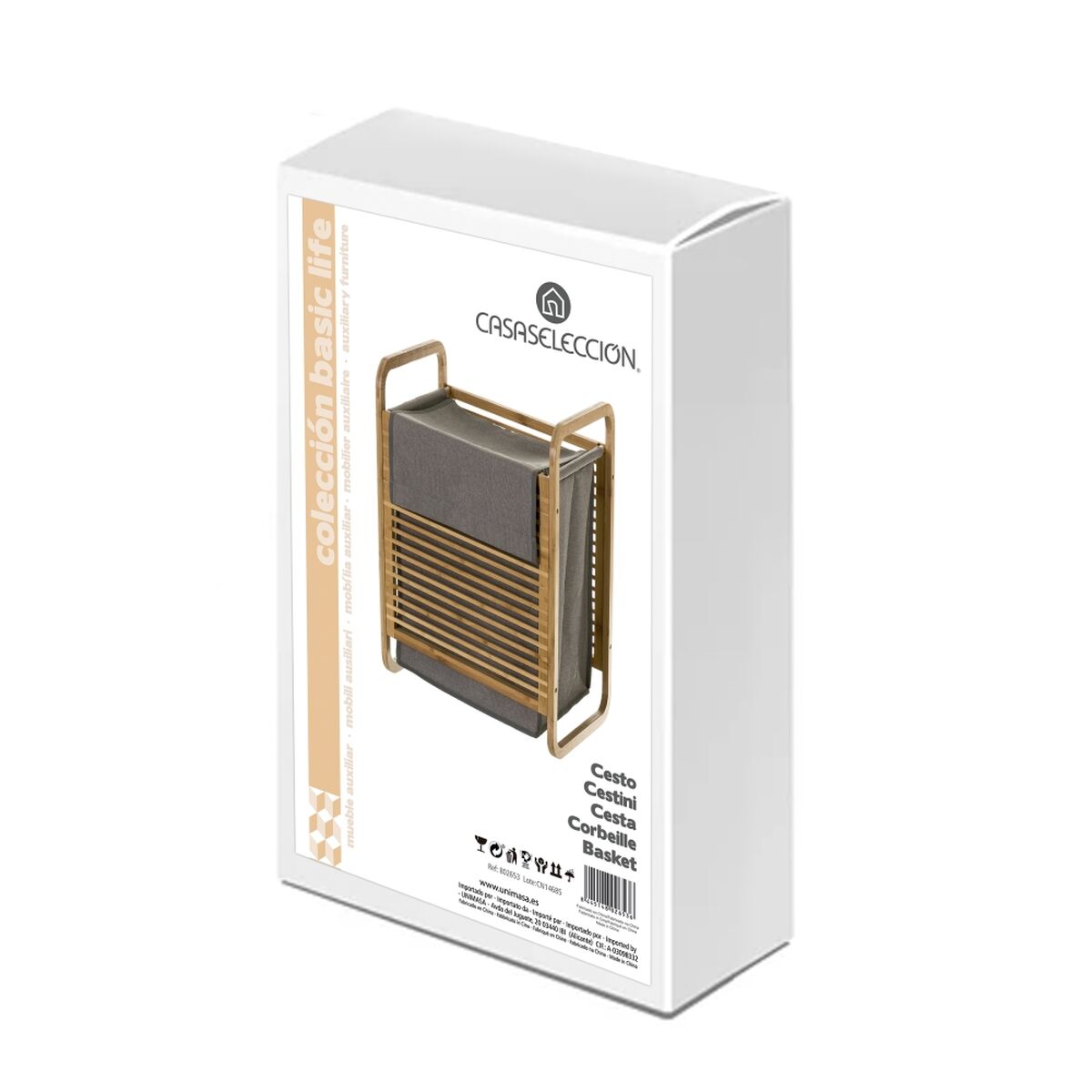 Cesto para la Ropa Sucia Gris Natural Bambú 41 x 35 x 61 cm