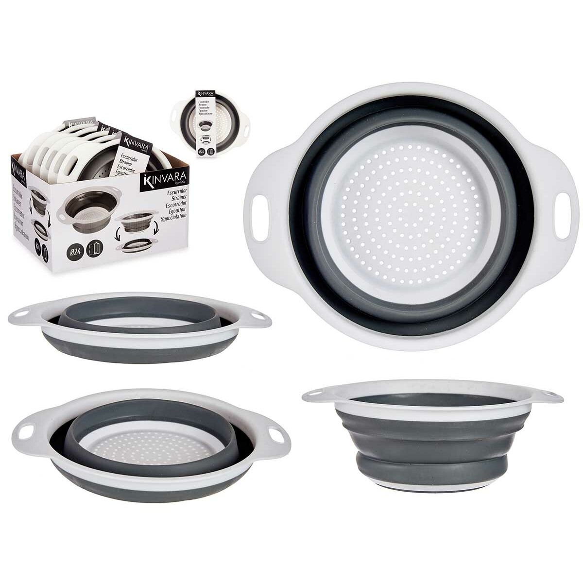 Colador Kinvara Blanco Gris Polipropileno TPR 25 x 20 x 8,5 cm 25 x 3 x 20 cm 24,5 x 3,5 x 20 cm (6 Unidades)