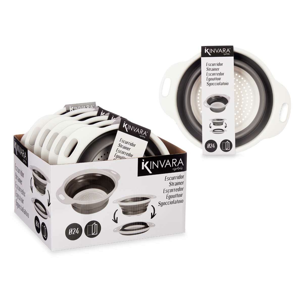 Colador Kinvara Blanco Gris Polipropileno TPR 25 x 20 x 8,5 cm 25 x 3 x 20 cm 24,5 x 3,5 x 20 cm (6 Unidades)