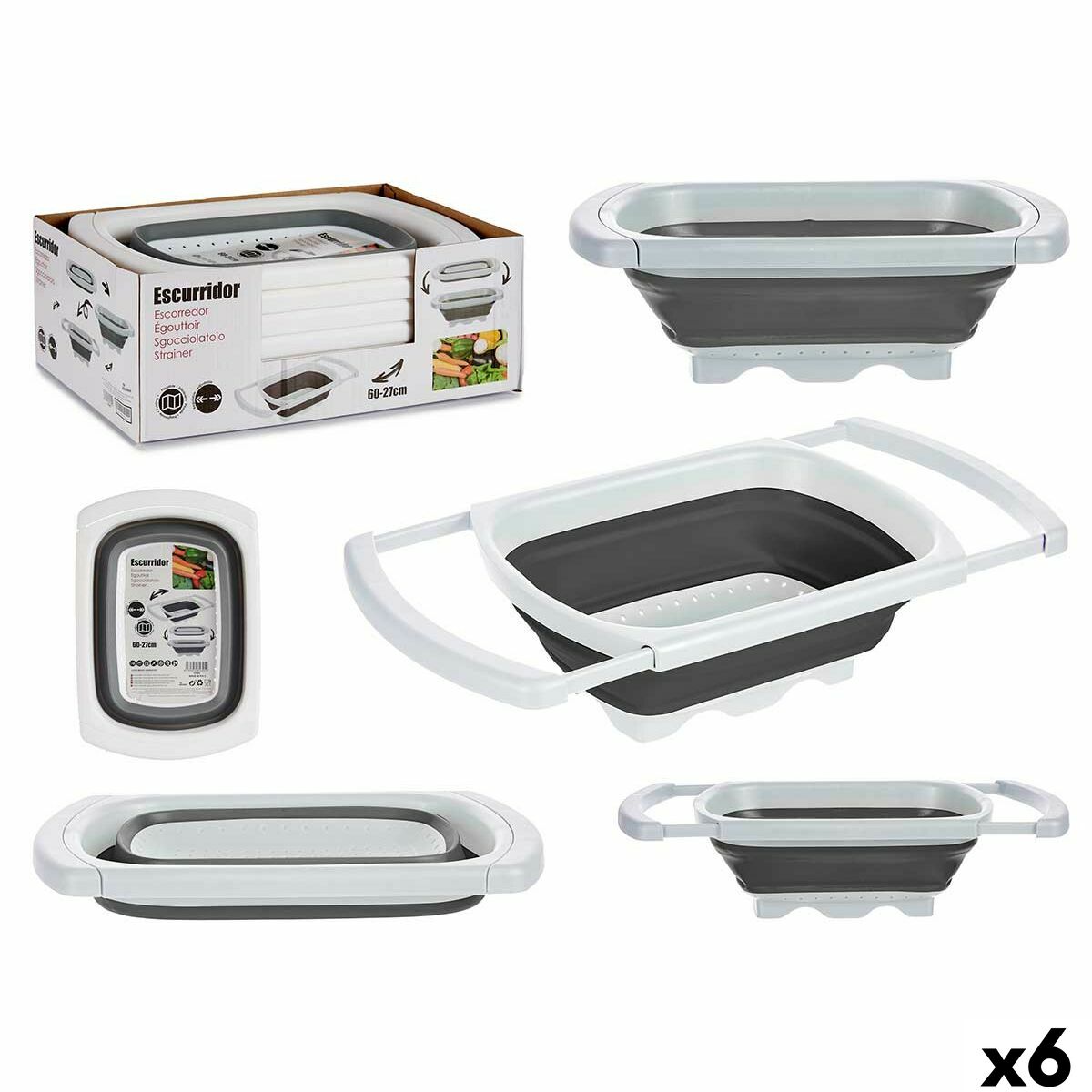 Colador Kinvara Blanco Gris Polipropileno TPR 60 x 26 x 12 cm 39,5 x 4,5 x 26 cm (6 Unidades)