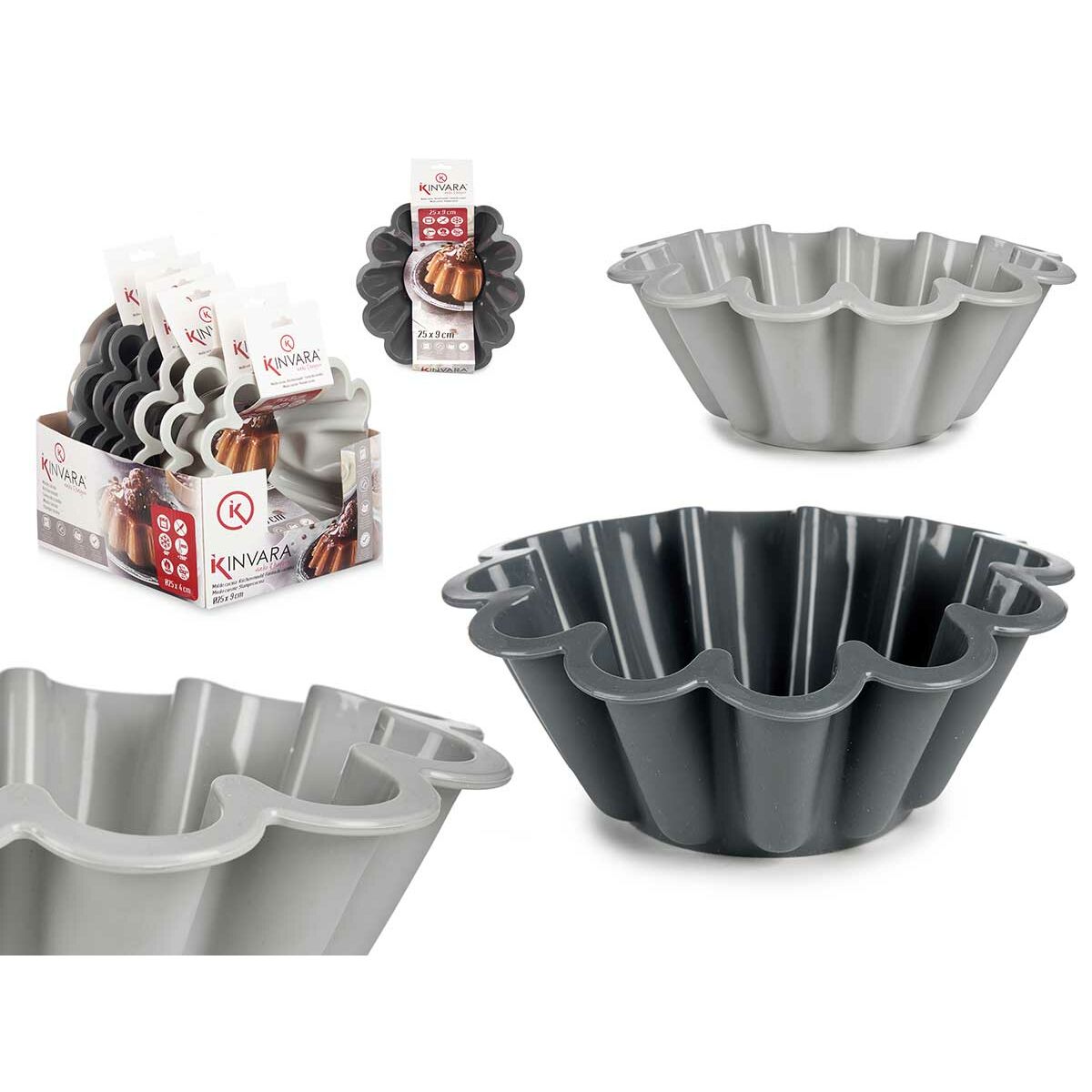 Molde para Repostería Kinvara Gris claro Gris oscuro Silicona 1,5 L 24,5 x 10 x 24,5 cm (6 Unidades)