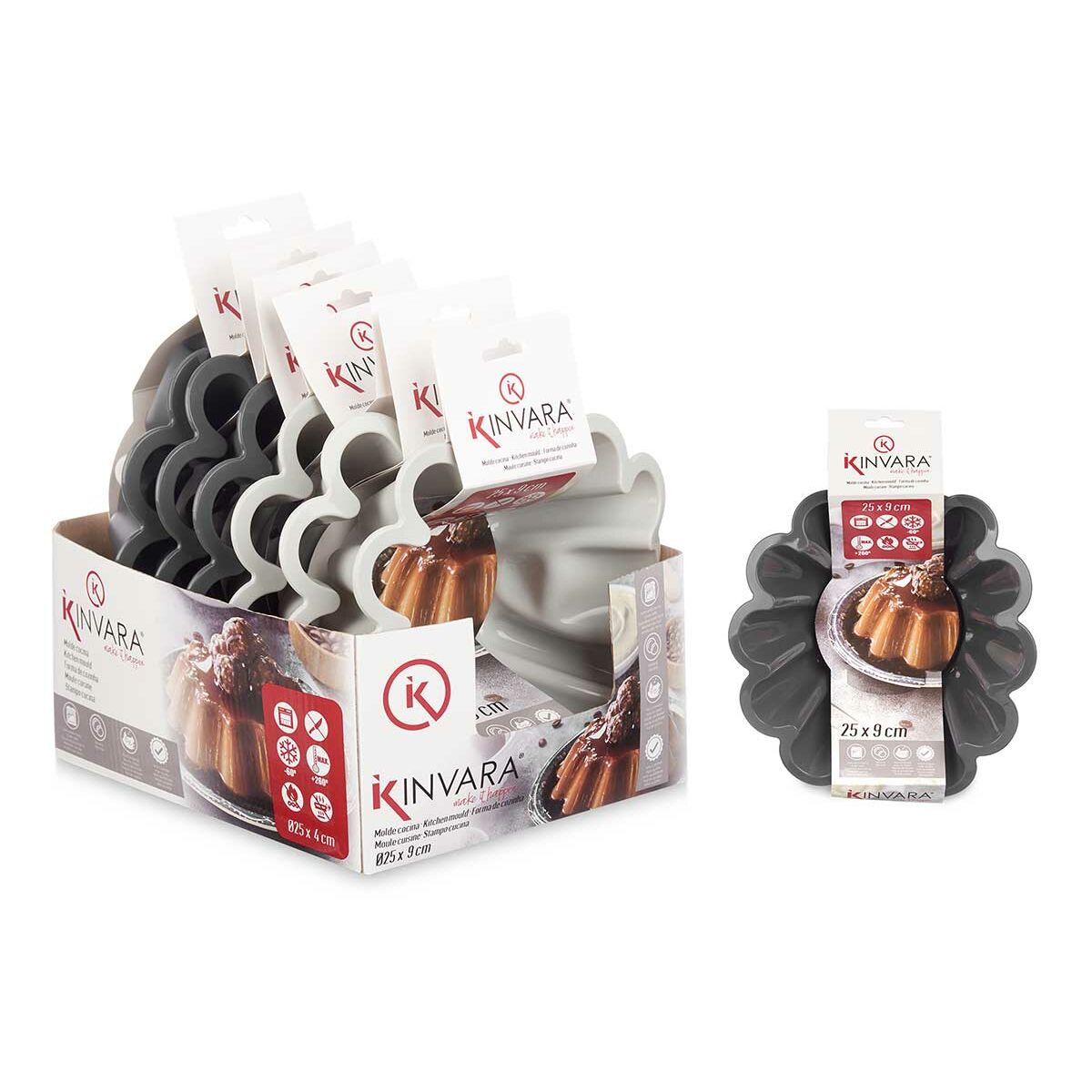 Molde para Repostería Kinvara Gris claro Gris oscuro Silicona 1,5 L 24,5 x 10 x 24,5 cm (6 Unidades)