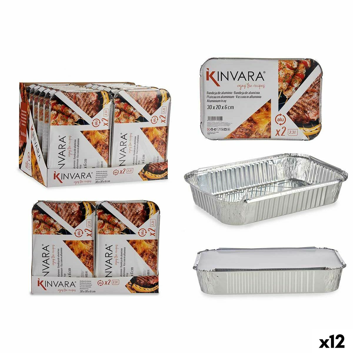 Set de bandejas para Alimentos Kinvara Plateado Aluminio 21 x 6 x 30,5 cm 12 Unidades