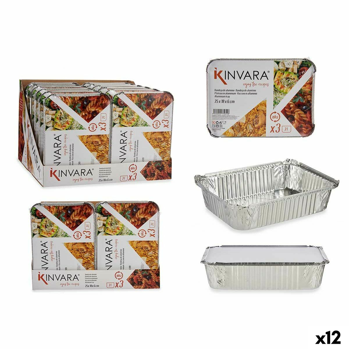 Set de bandejas para Alimentos Kinvara Plateado Aluminio 25,5 x 6,8 x 19 cm 12 Unidades