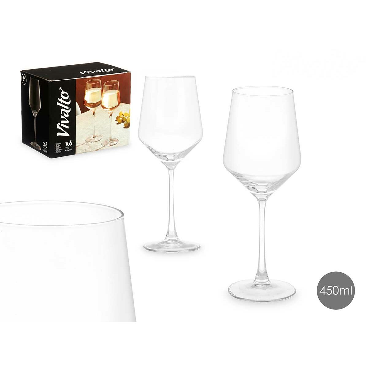 Copa de vino Vivalto Transparente Vidrio 450 ml (6 Unidades)