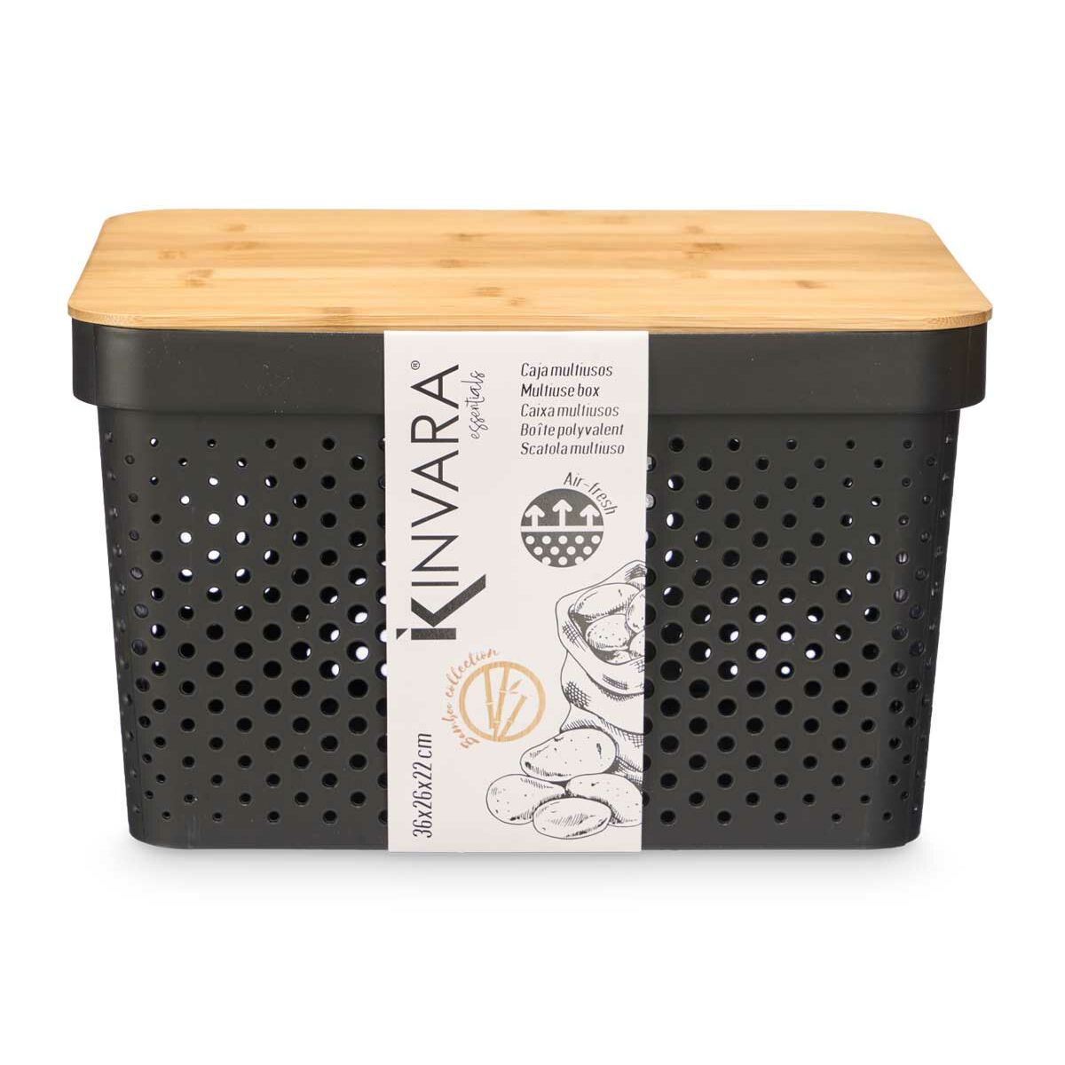 Caja Multiusos Kinvara Marrón Negro Bambú Polipropileno (4 Unidades)