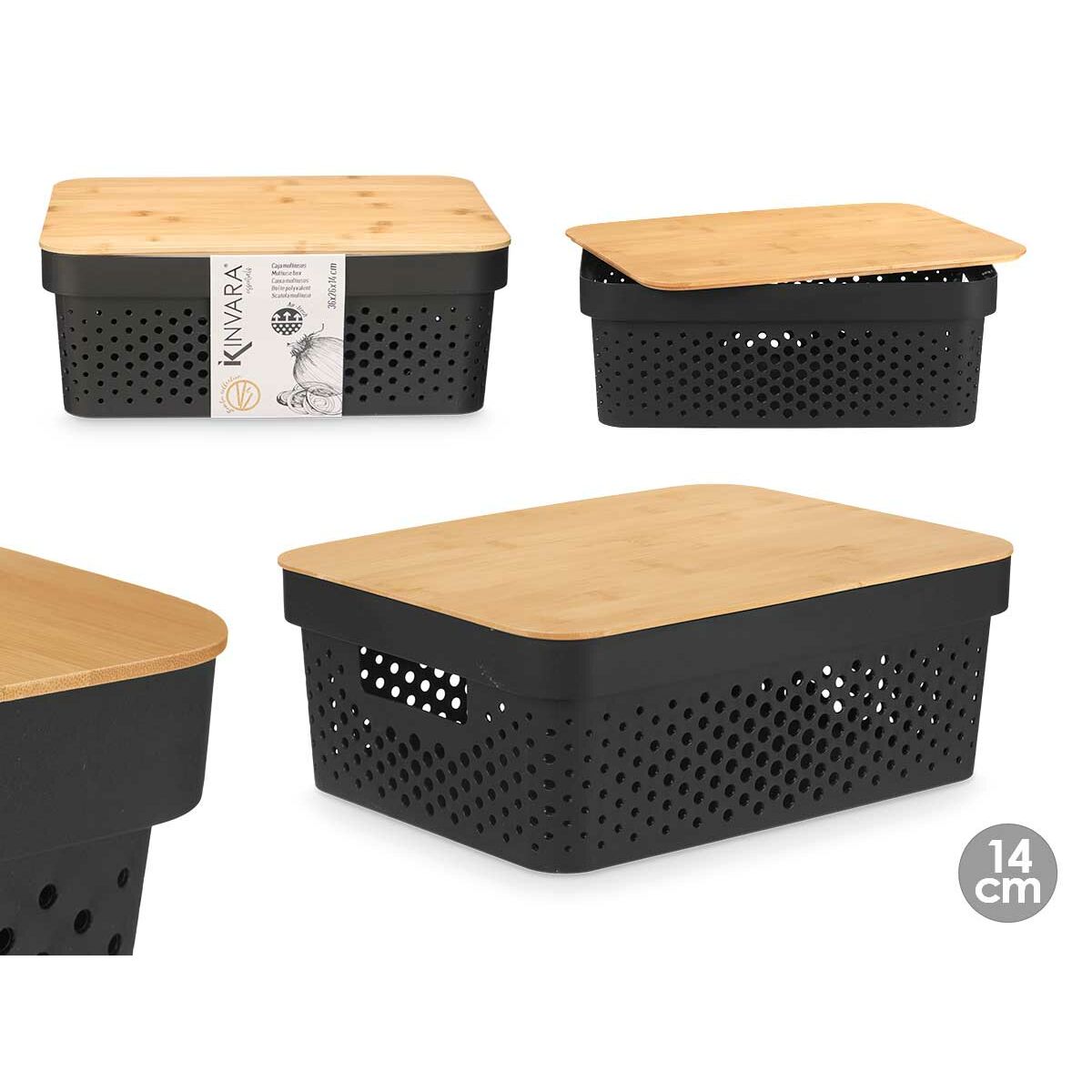 Caja Multiusos Kinvara Marrón Negro Bambú Polipropileno (6 Unidades)