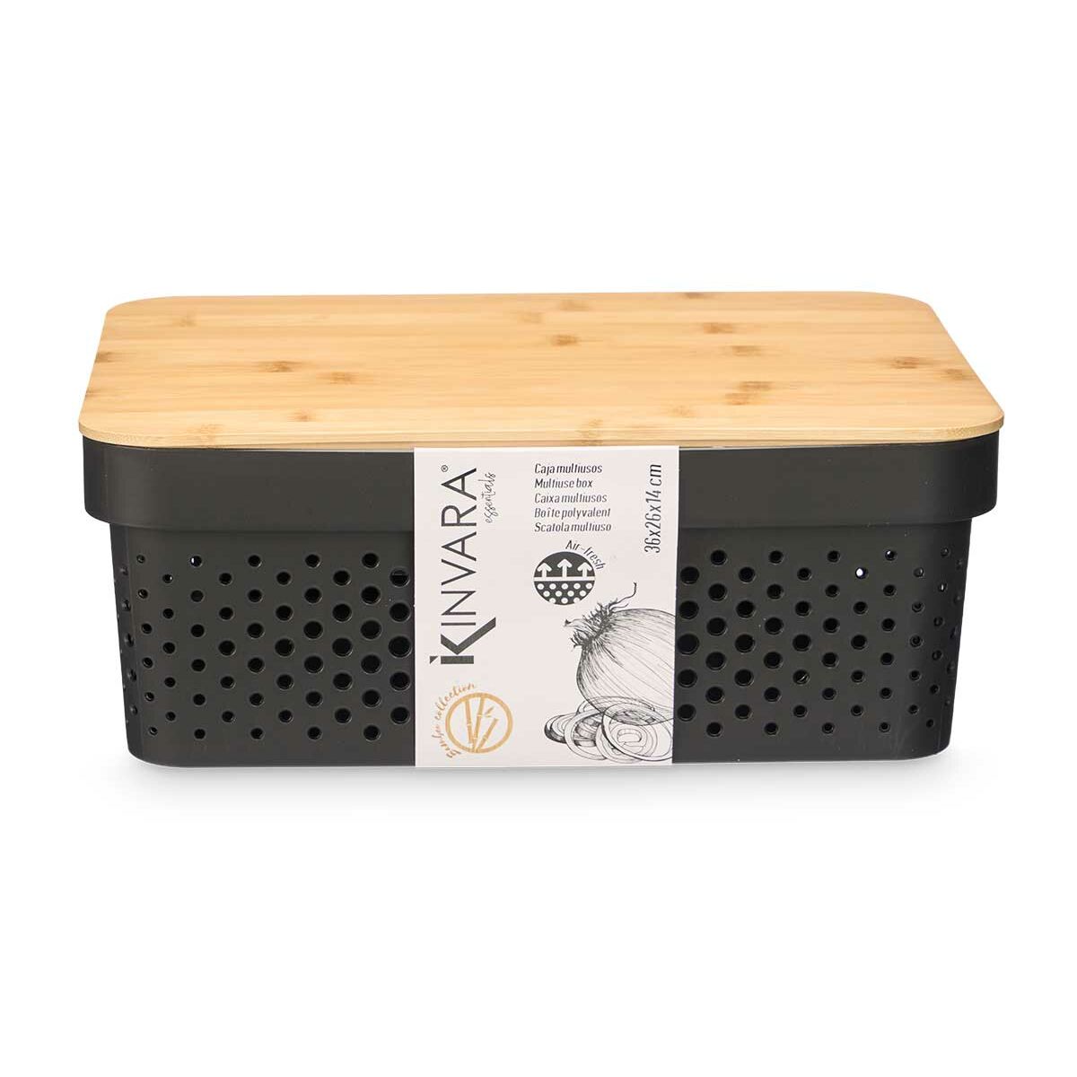 Caja Multiusos Kinvara Marrón Negro Bambú Polipropileno (6 Unidades)