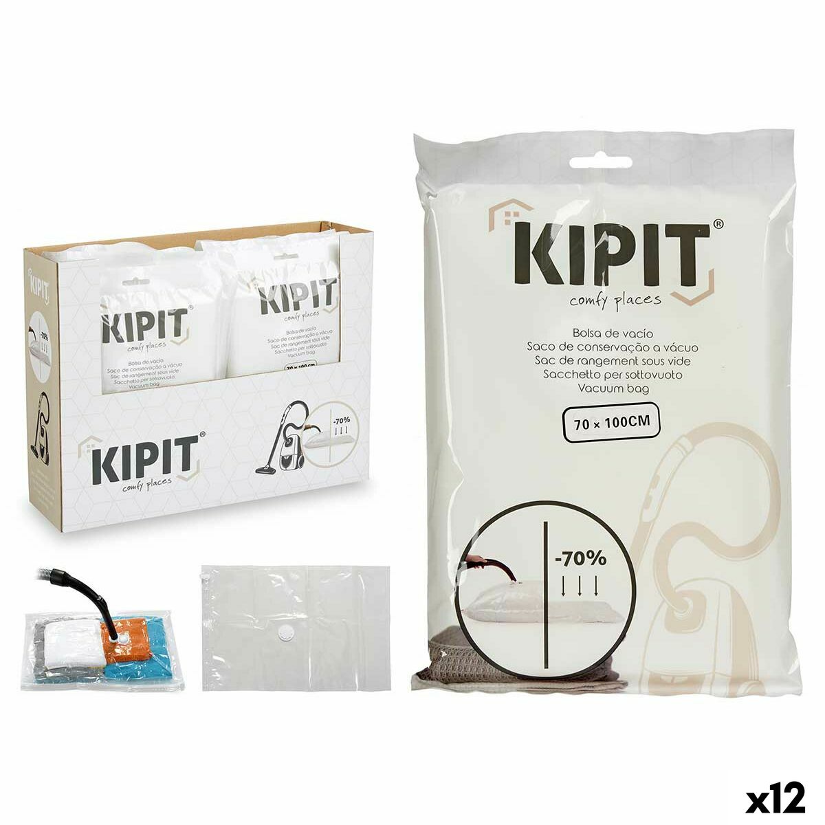 Bolsas de Vacío Kipit Transparente Plástico 20 x 30 x 3 cm 70 x 100 cm (12 Unidades)