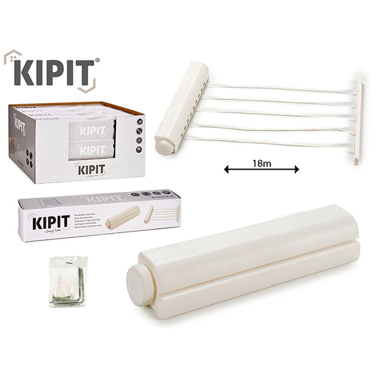 Tendedero Kipit Blanco Nailon Polipropileno 34,5 x 6 x 6 cm Extensible (12 Unidades)