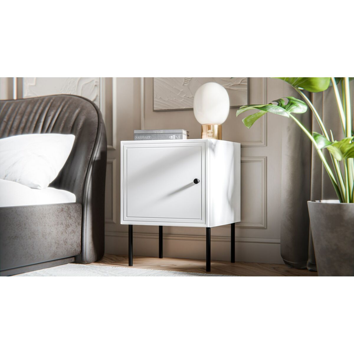 Mesita de Noche Cama Meble PALAZZO 400030 Blanco Negro