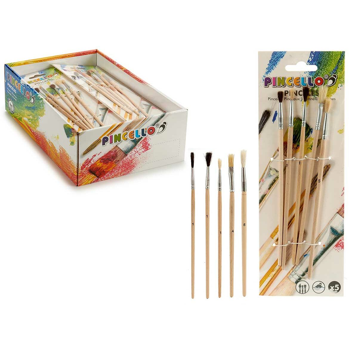 Pinceles Pincello Marrón Gris Madera Metal (24 Unidades)