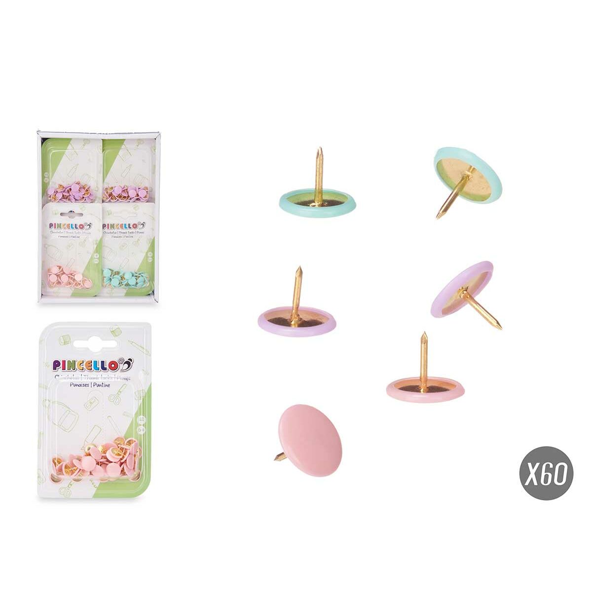 Chinchetas Pincello Multicolor Metal (12 Unidades)