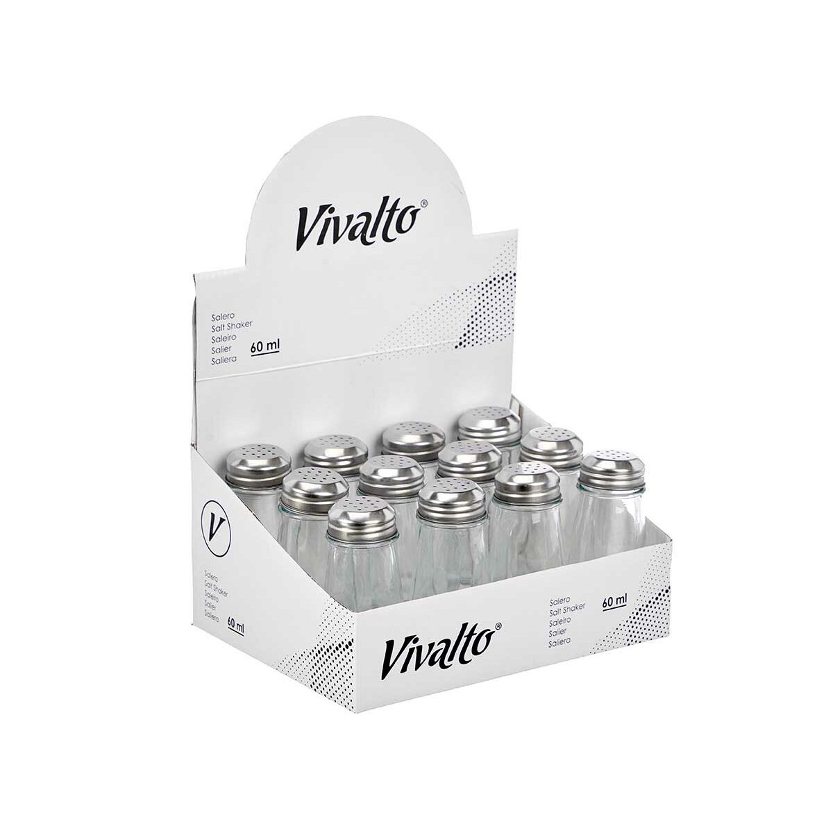 Salero Vivalto Transparente Metal Vidrio 5,5 x 10,5 x 5,5 cm (12 Unidades)