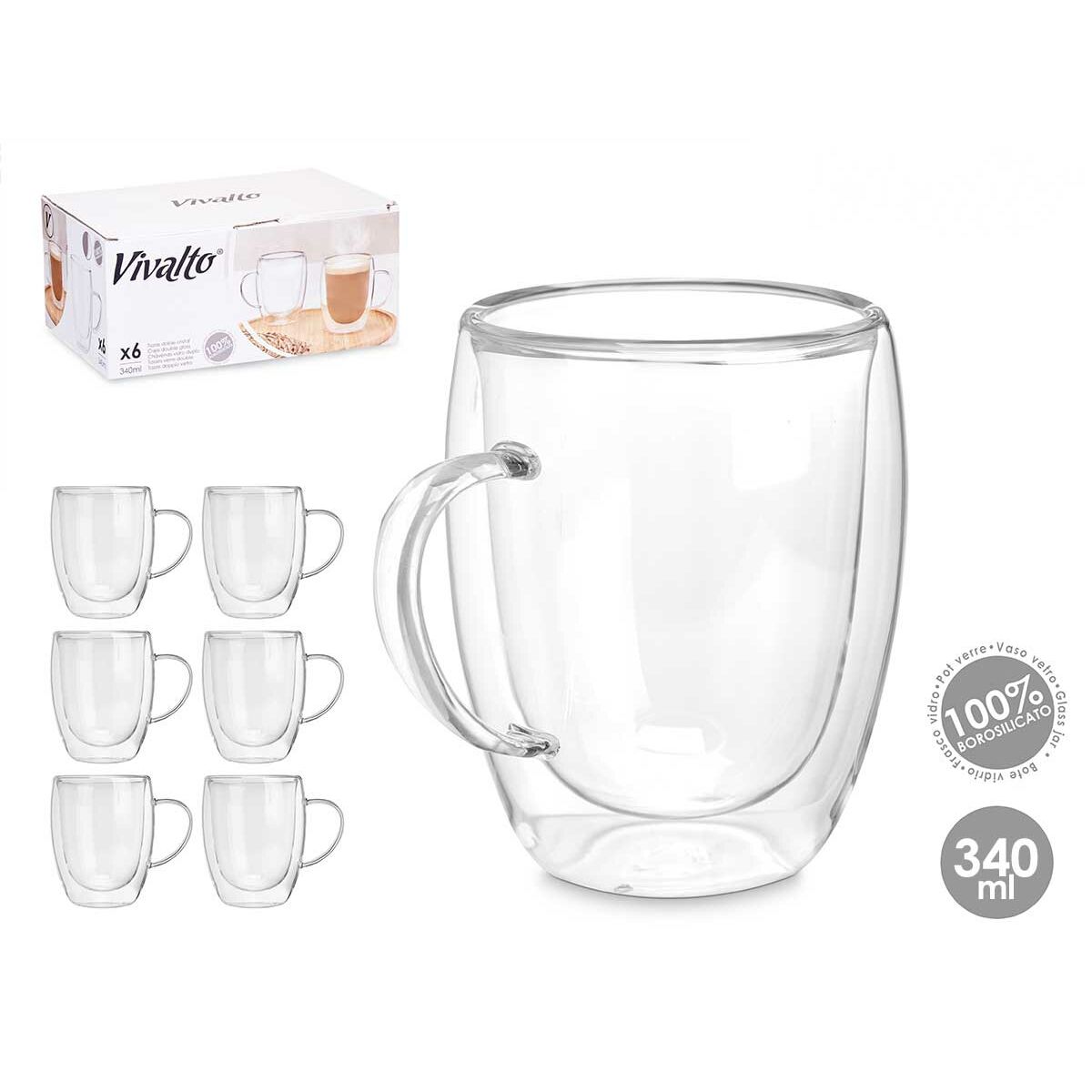 Taza Mug Vivalto Transparente 340 ml (6 Unidades)