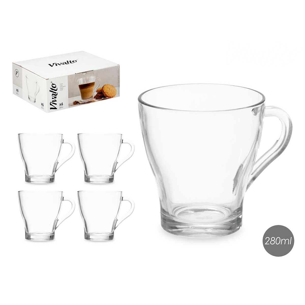 Taza de café y té Vivalto Transparente Vidrio 280 ml (6 Unidades)