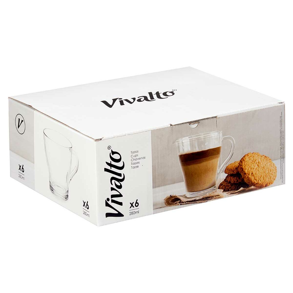 Taza de café y té Vivalto Transparente Vidrio 280 ml (6 Unidades)