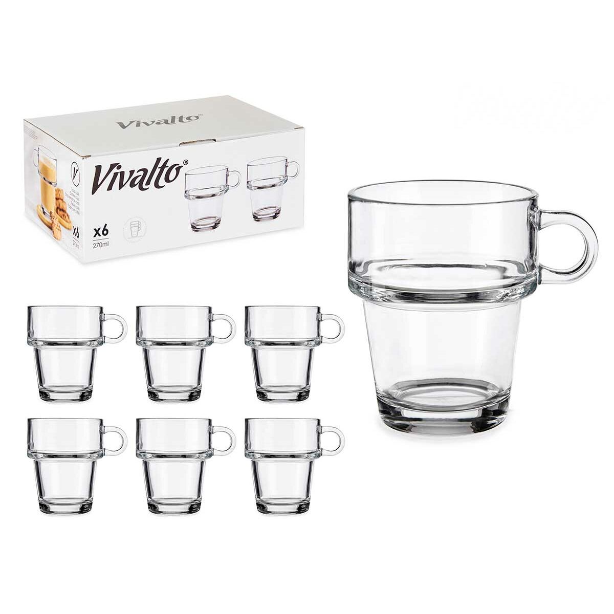 Taza de café y té Vivalto Transparente Vidrio 270 ml (6 Unidades)