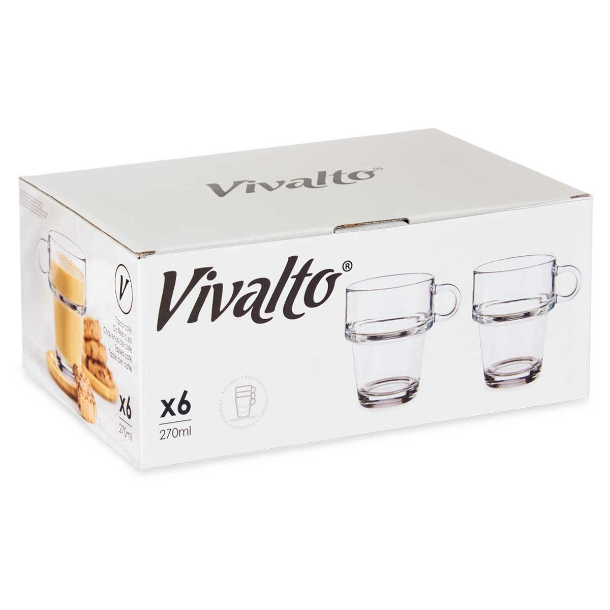 Taza de café y té Vivalto Transparente Vidrio 270 ml (6 Unidades)