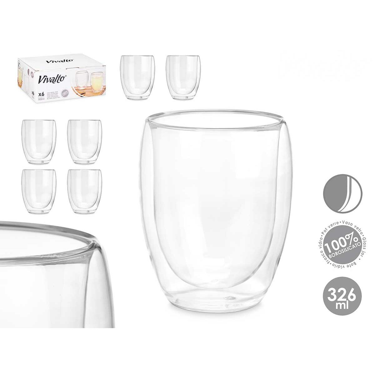 Vaso de agua Vivalto Transparente Vidrio de Borosilicato 326 ml (6 Unidades)