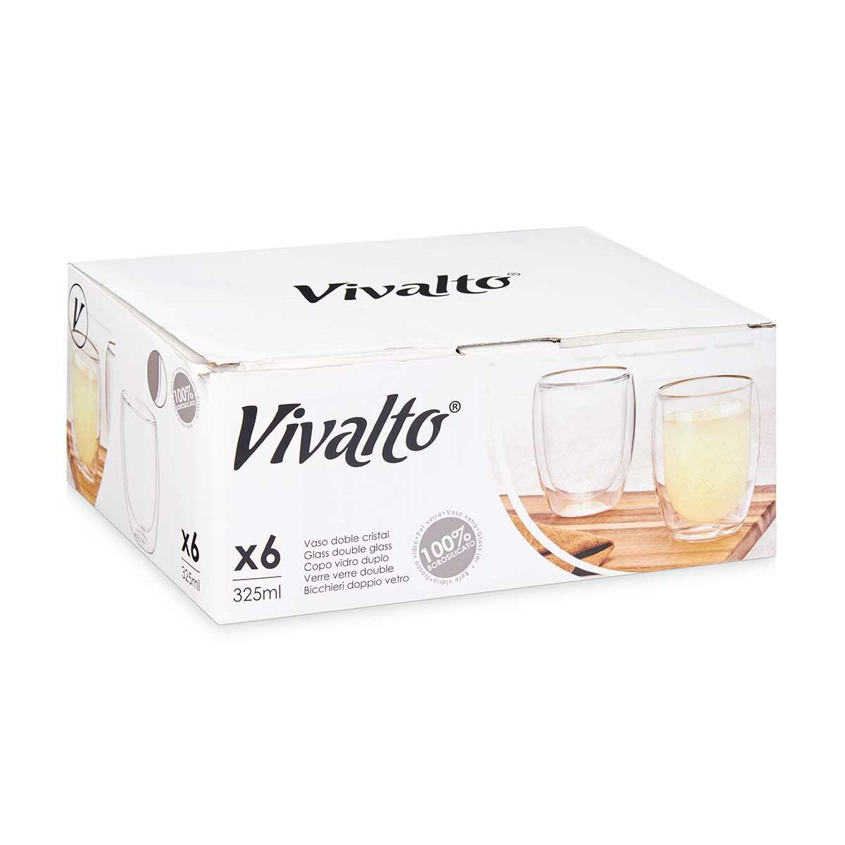 Vaso de agua Vivalto Transparente Vidrio de Borosilicato 326 ml (6 Unidades)