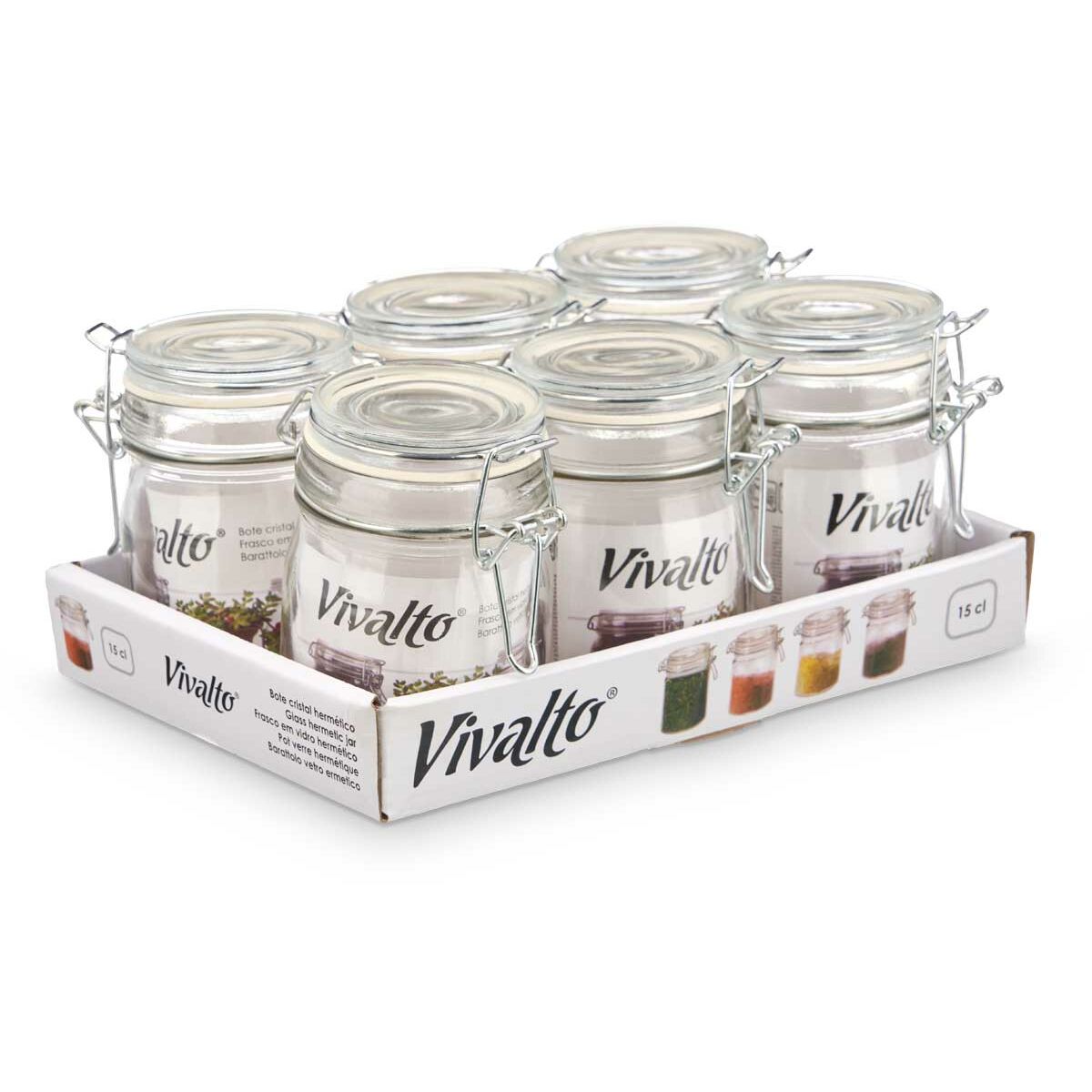 Tarro de Cristal Vivalto Transparente 150 ml (6 Unidades)
