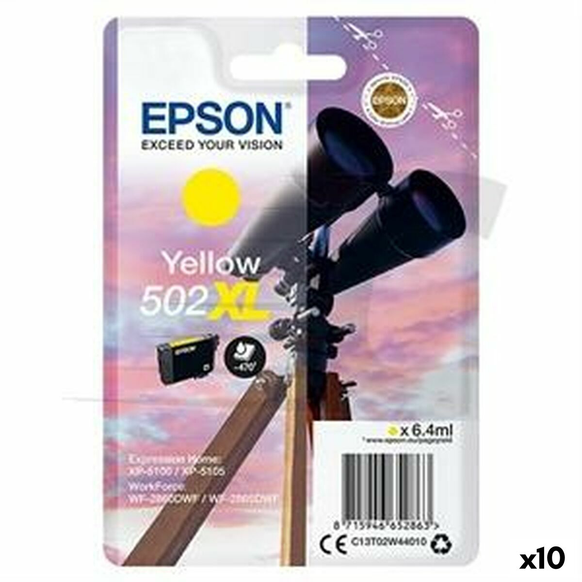 Cartucho de Tinta Original Epson XP-5100 5105 WF2860DWF 2865DWF Nº 502XL Amarillo (10 Unidades)