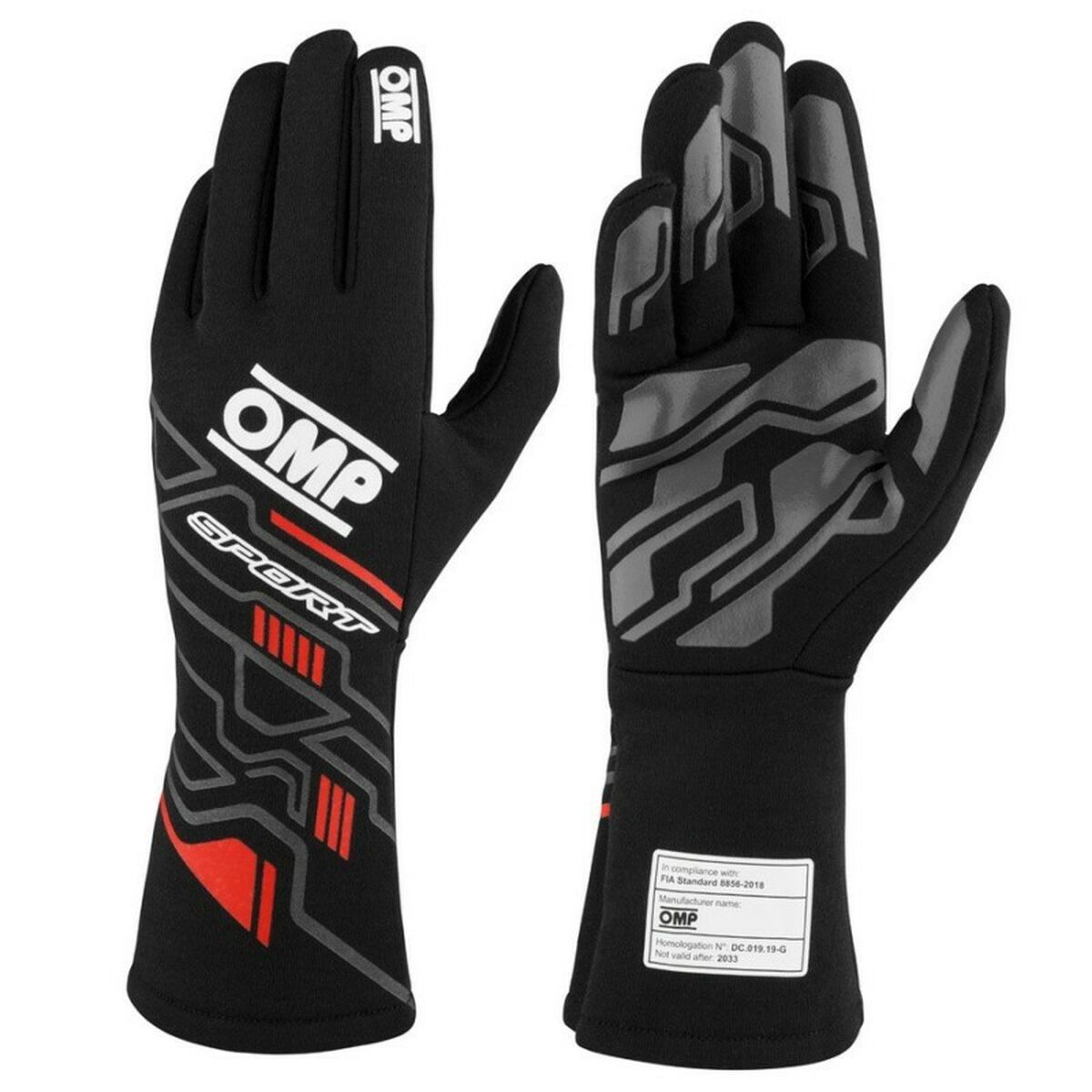 Guantes de Karting OMP MY2025 Negro Rojo FIA 8856-2018