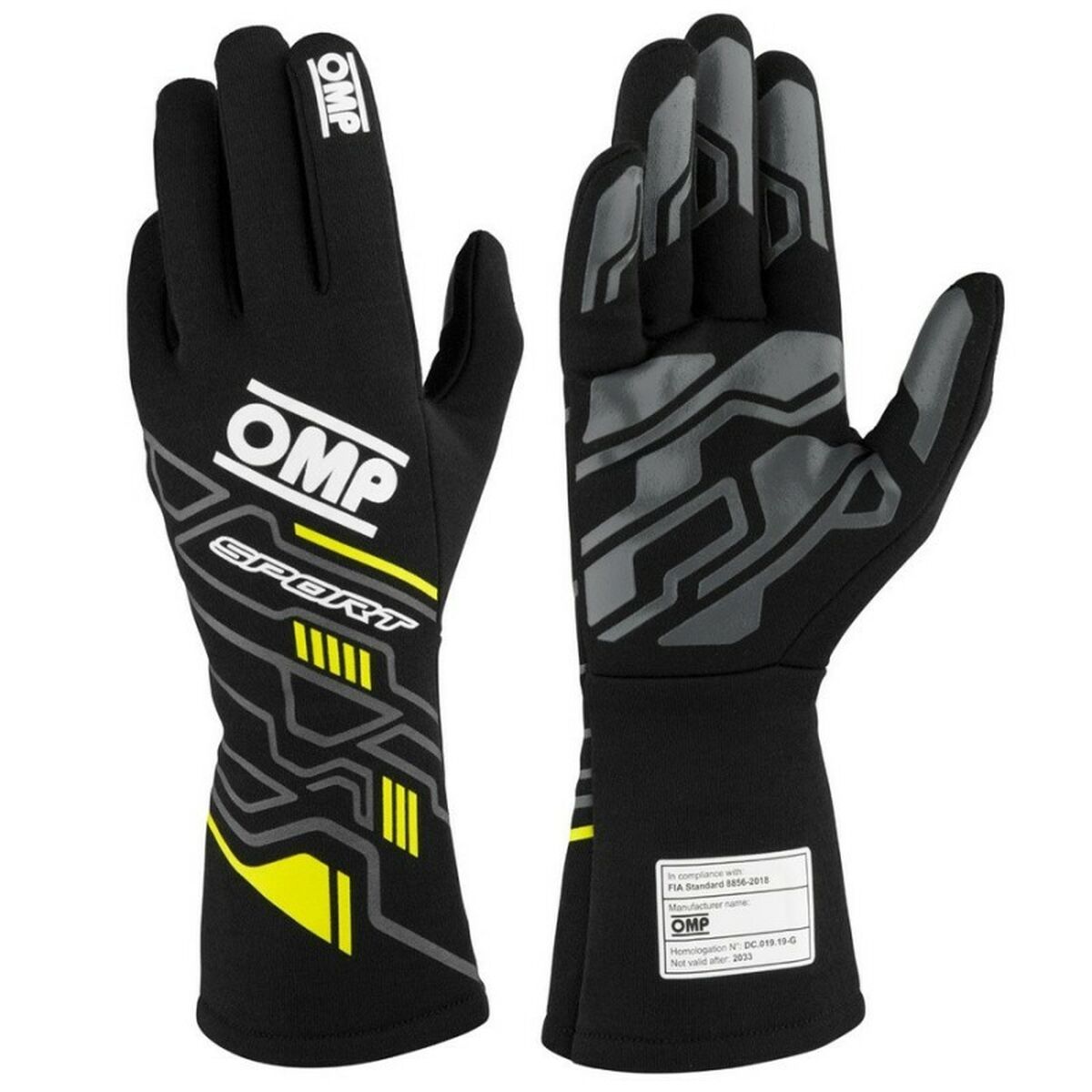 Guantes de Karting OMP MY2025 Amarillo Negro FIA 8856-2018