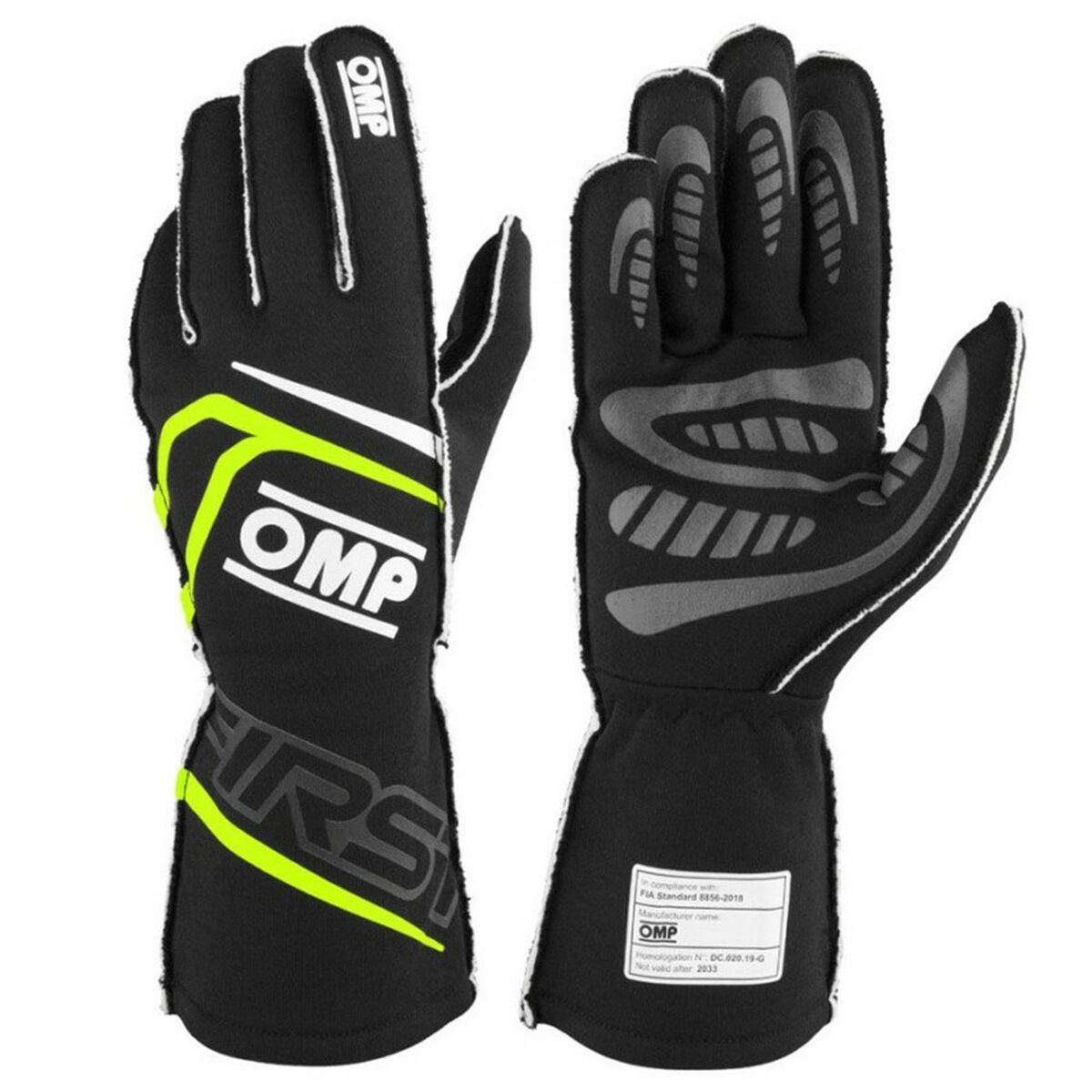 Guantes de Karting OMP MY2025 Amarillo Negro FIA 8856-2018