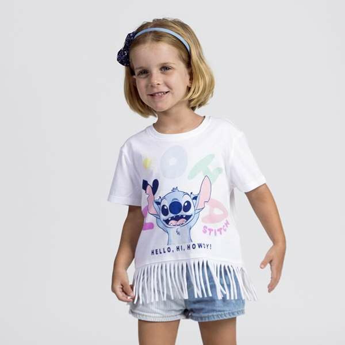 Camiseta de Manga Corta Infantil Stitch Blanco