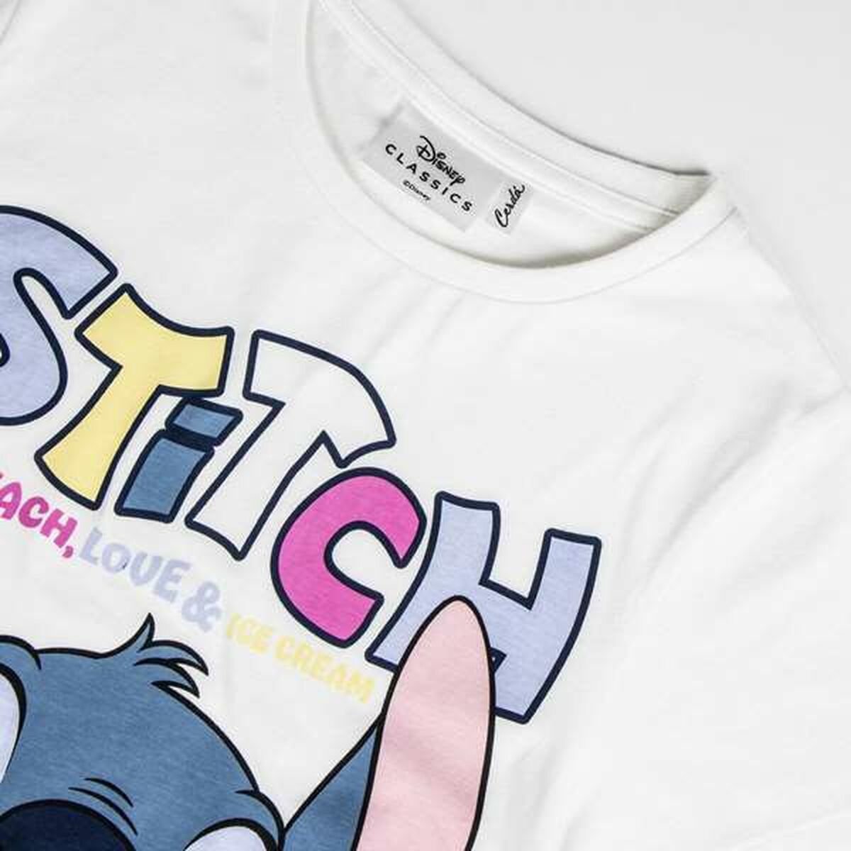 Camiseta de Manga Corta Infantil Stitch Blanco
