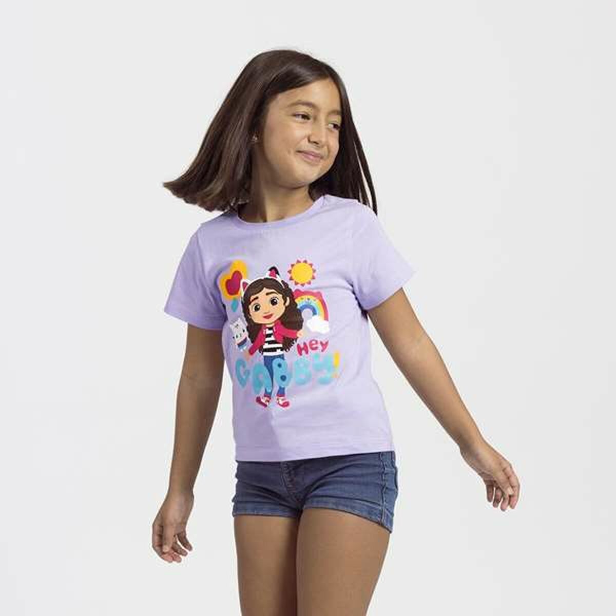 Camiseta de Manga Corta Infantil Gabby's Dollhouse Blanco Morado