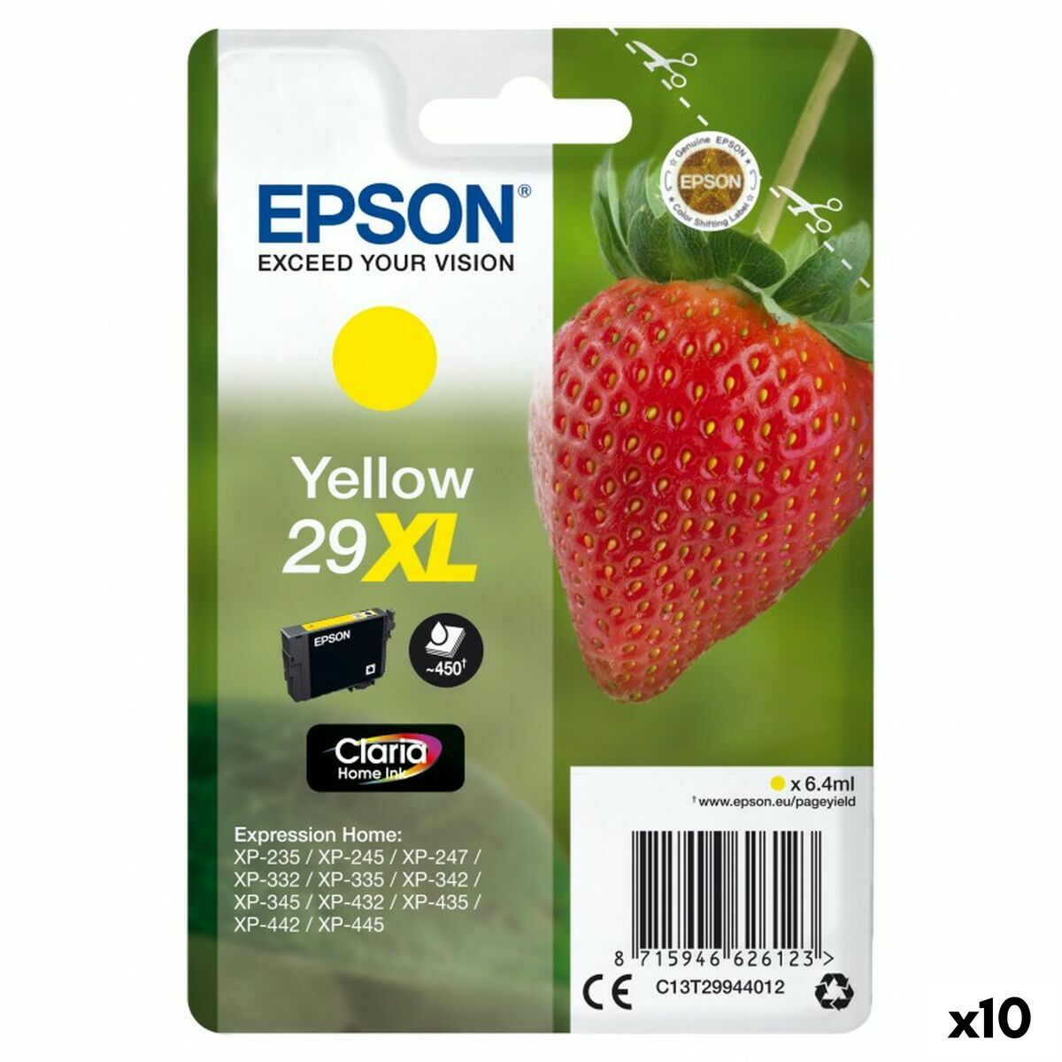 Cartucho de Tinta Original Epson XP 235 332 335 432 435 - Nº 29 XL Amarillo (10 Unidades)