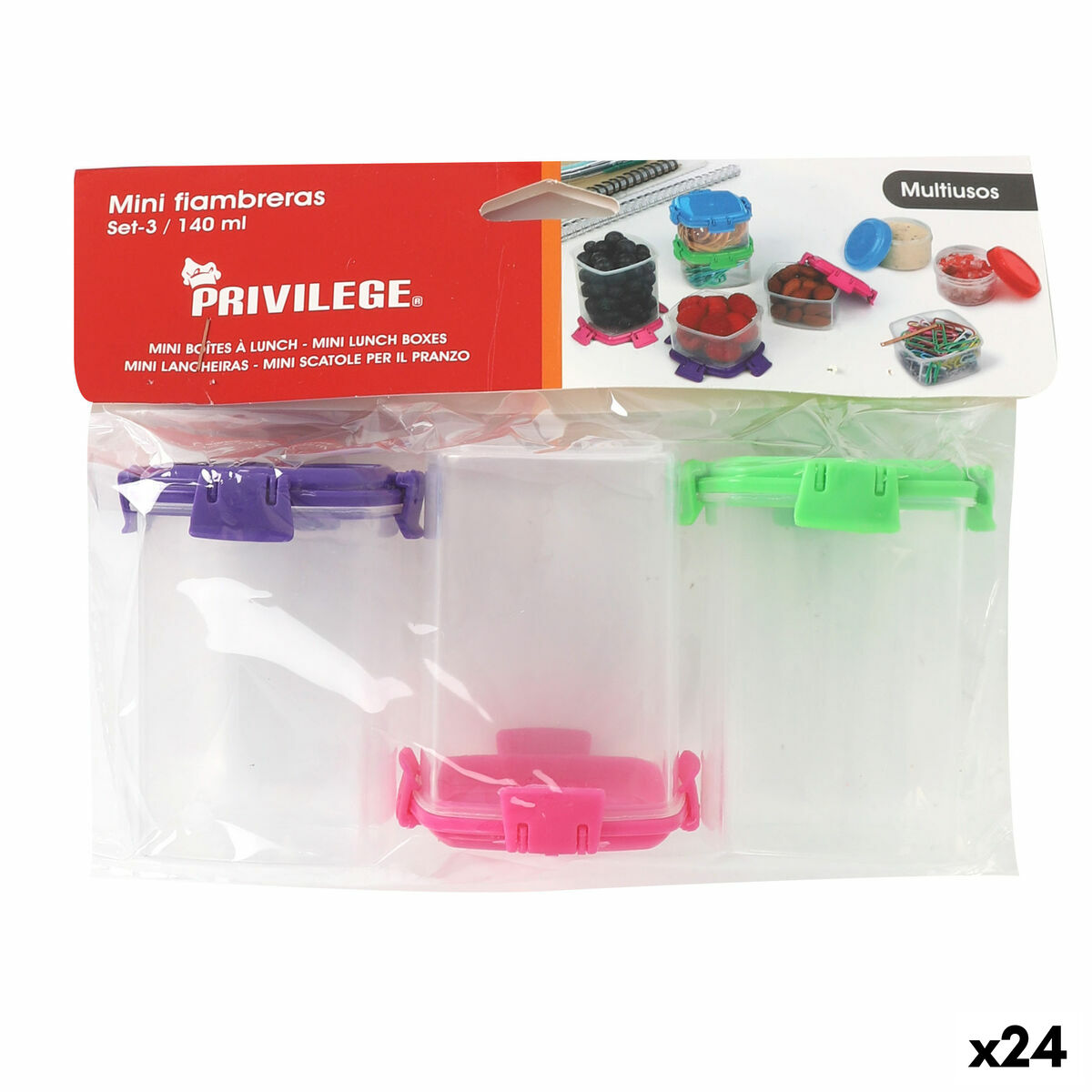 Set de Fiambreras Privilege 140 ml 6,8 x 5 x 5 cm 3 Piezas (24 Unidades)