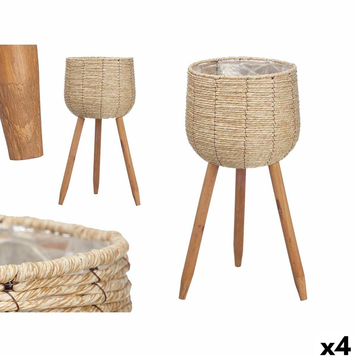 Macetero con soporte Ibergarden Marrón Papel Plástico Fibra natural 35 x 56 x 35 cm (4 Unidades)