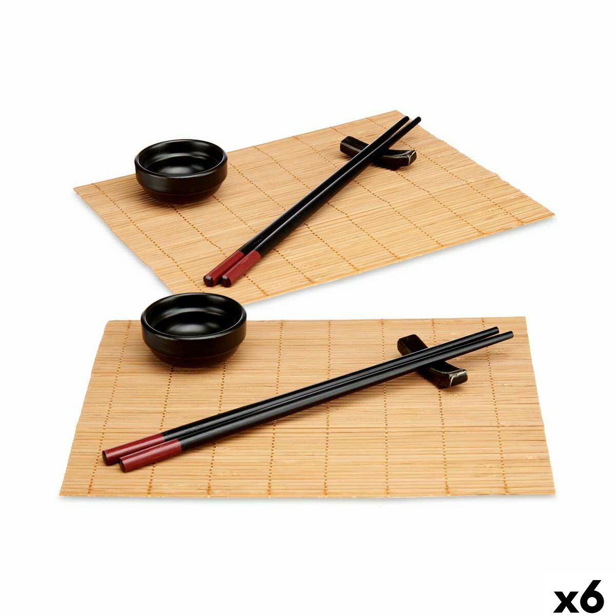 Set de Sushi Kinvara Negro Natural Bambú Loza 16,5 x 3 x 30 cm (8 Piezas) (6 Unidades)