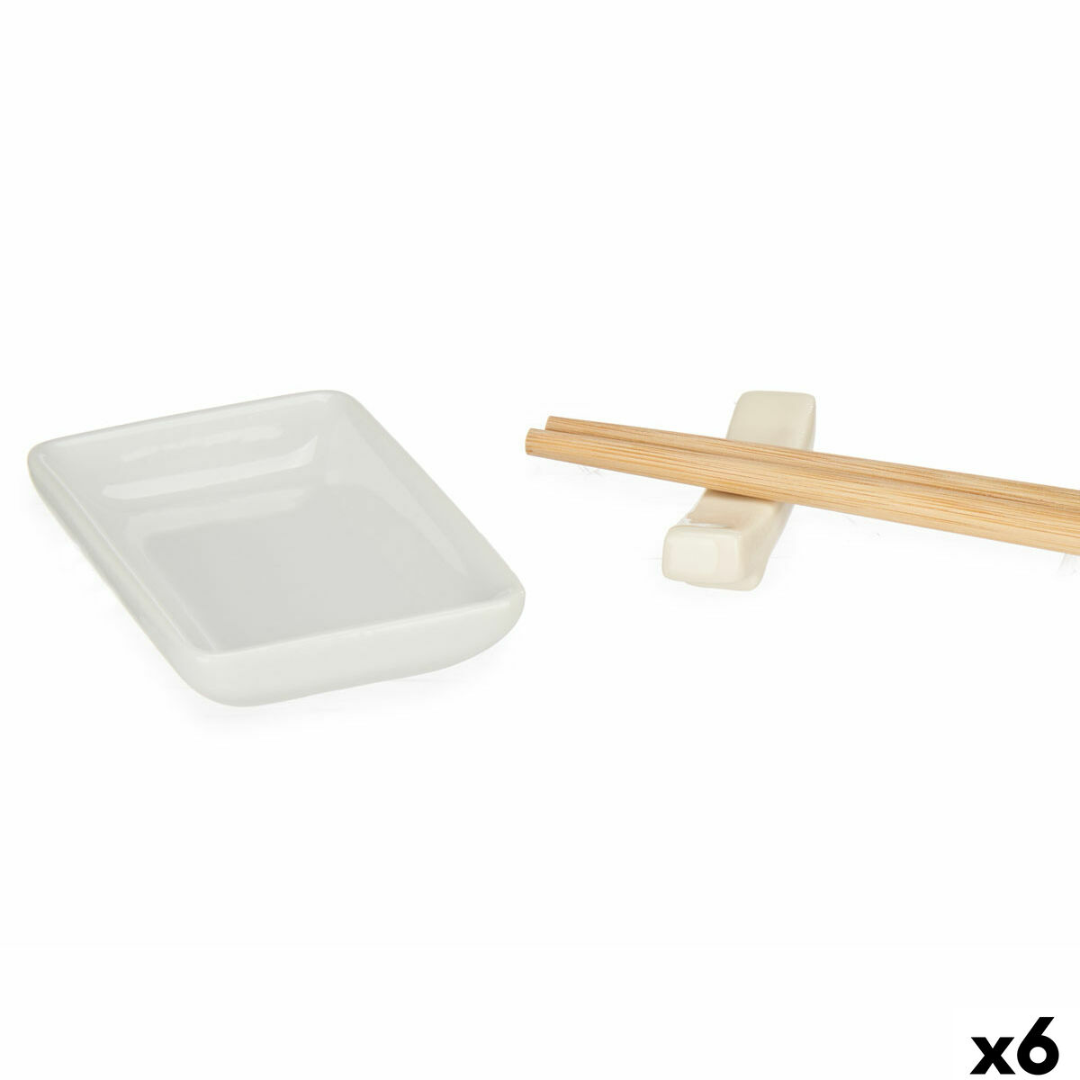 Set de Sushi Kinvara Blanco Bambú Porcelana 27,5 x 2,5 x 20,5 cm 19,5 x 2,5 x 26,5 cm (12 Piezas) (6 Unidades)
