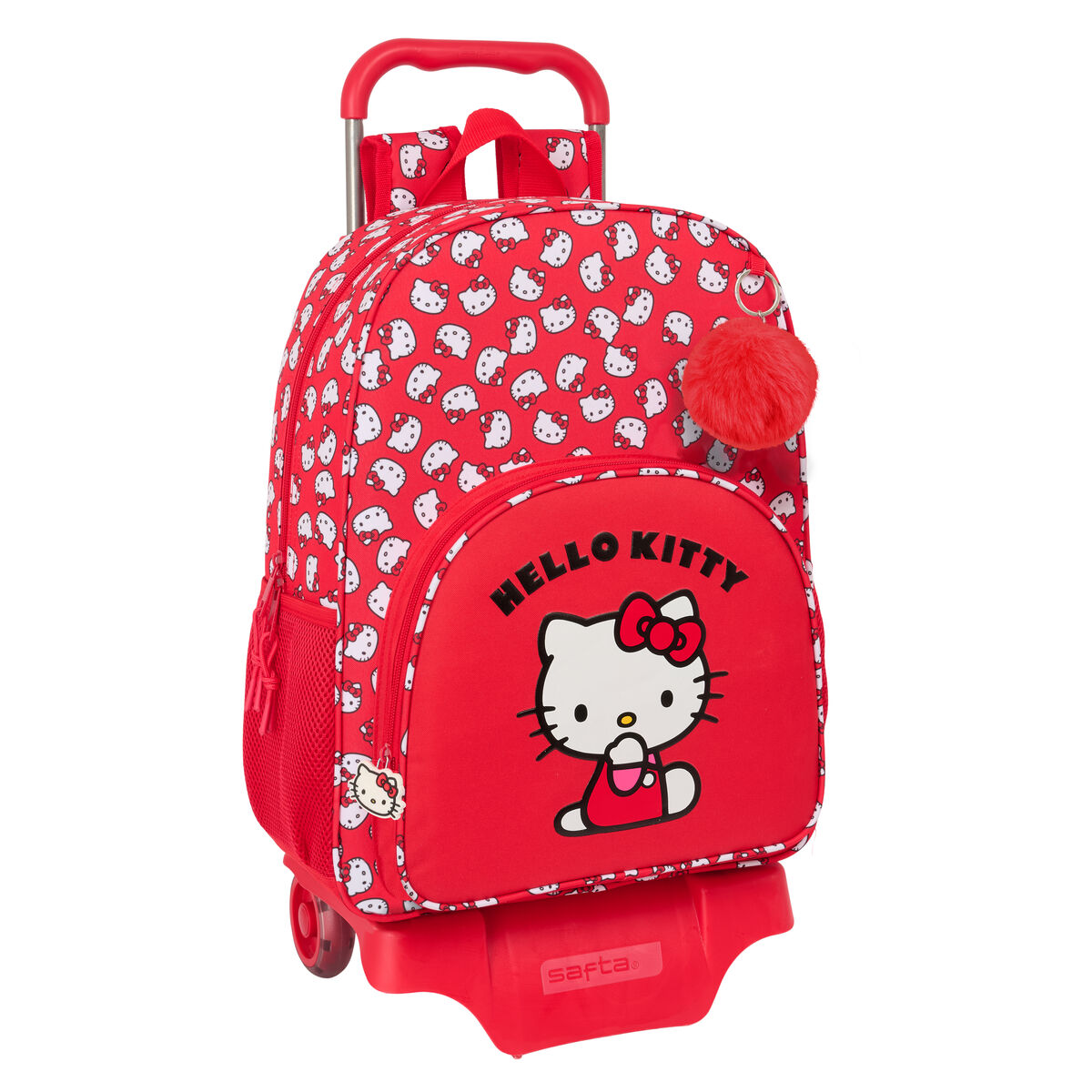 Mochila Escolar con Ruedas Hello Kitty Iconic Blanco Rojo 33 x 42 x 14 cm