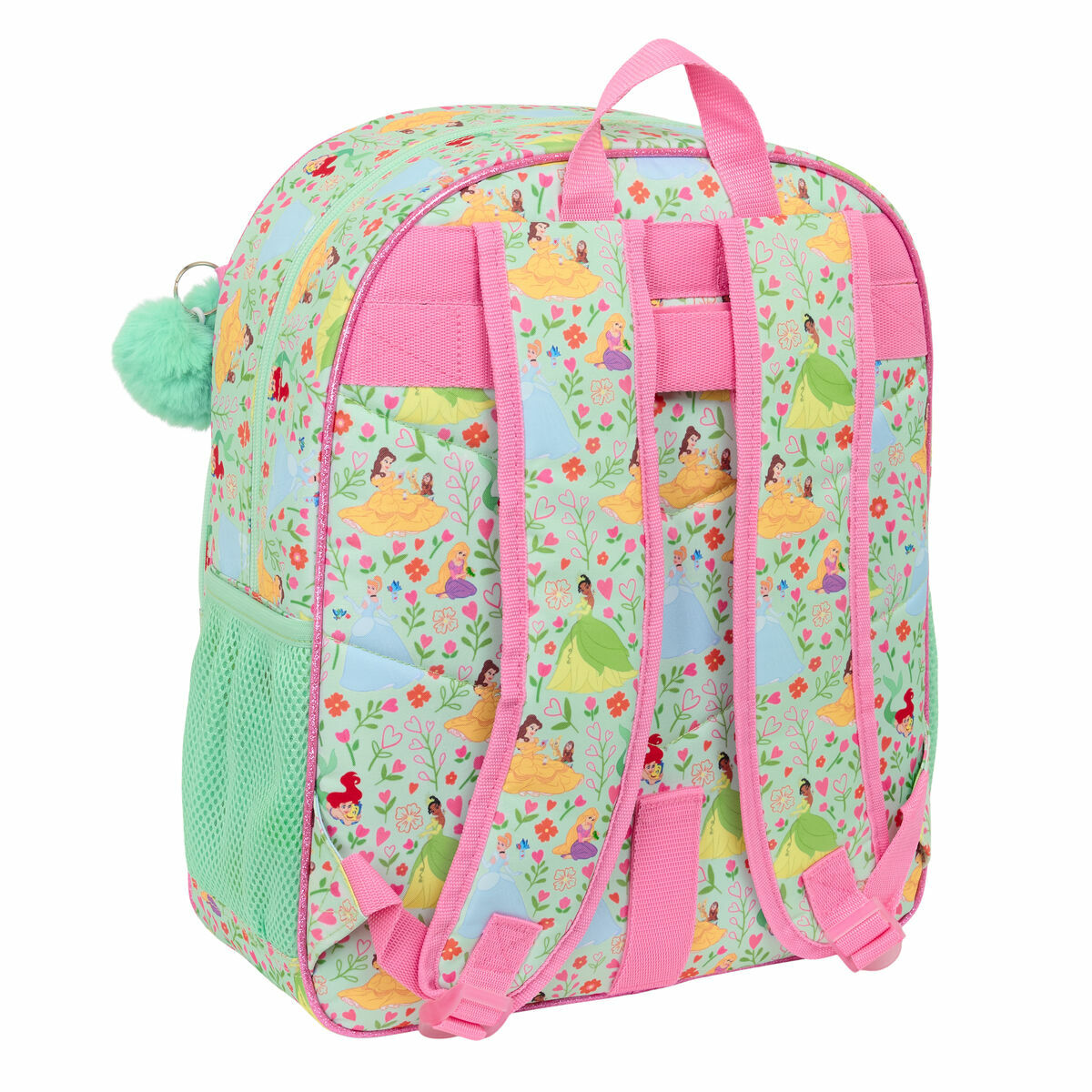 Mochila Escolar Disney Princess Bloom Verde Rosa 32 x 38 x 12 cm