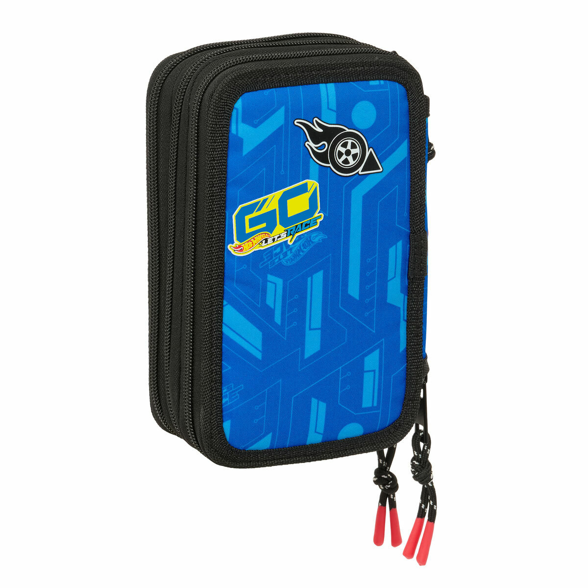 Plumier Triple Hot Wheels Let's race Azul Negro 12,5 x 19,5 x 5,5 cm 37 Piezas