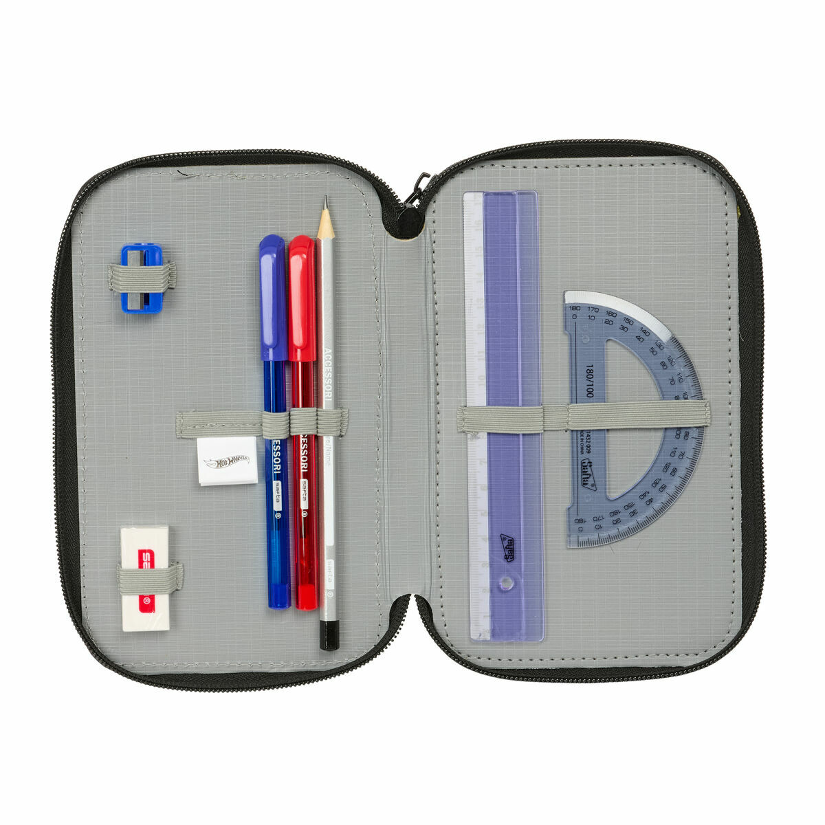 Plumier Triple Hot Wheels Let's race Azul Negro 12,5 x 19,5 x 5,5 cm 37 Piezas