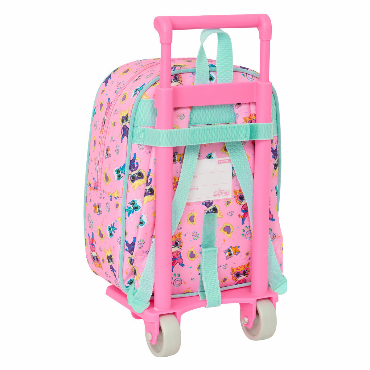 Mochila Escolar con Ruedas SuperKitties Rosa Turquesa 22 x 27 x 10 cm