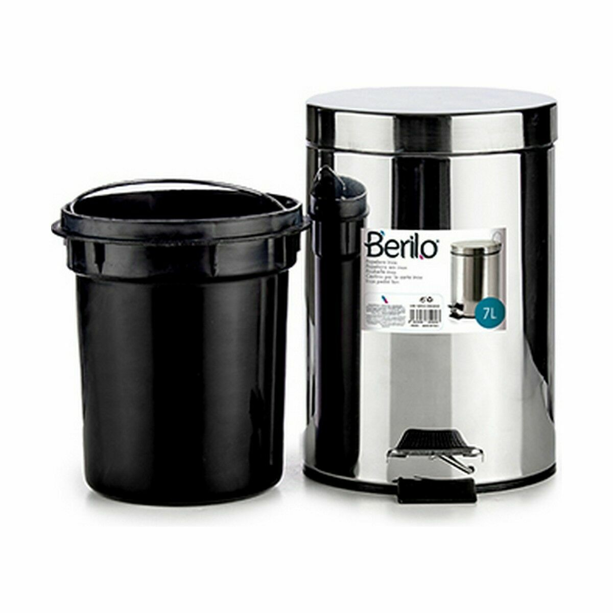 Papelera con Pedal Berilo Plateado Acero Inoxidable Plástico 7 L (4 Unidades)