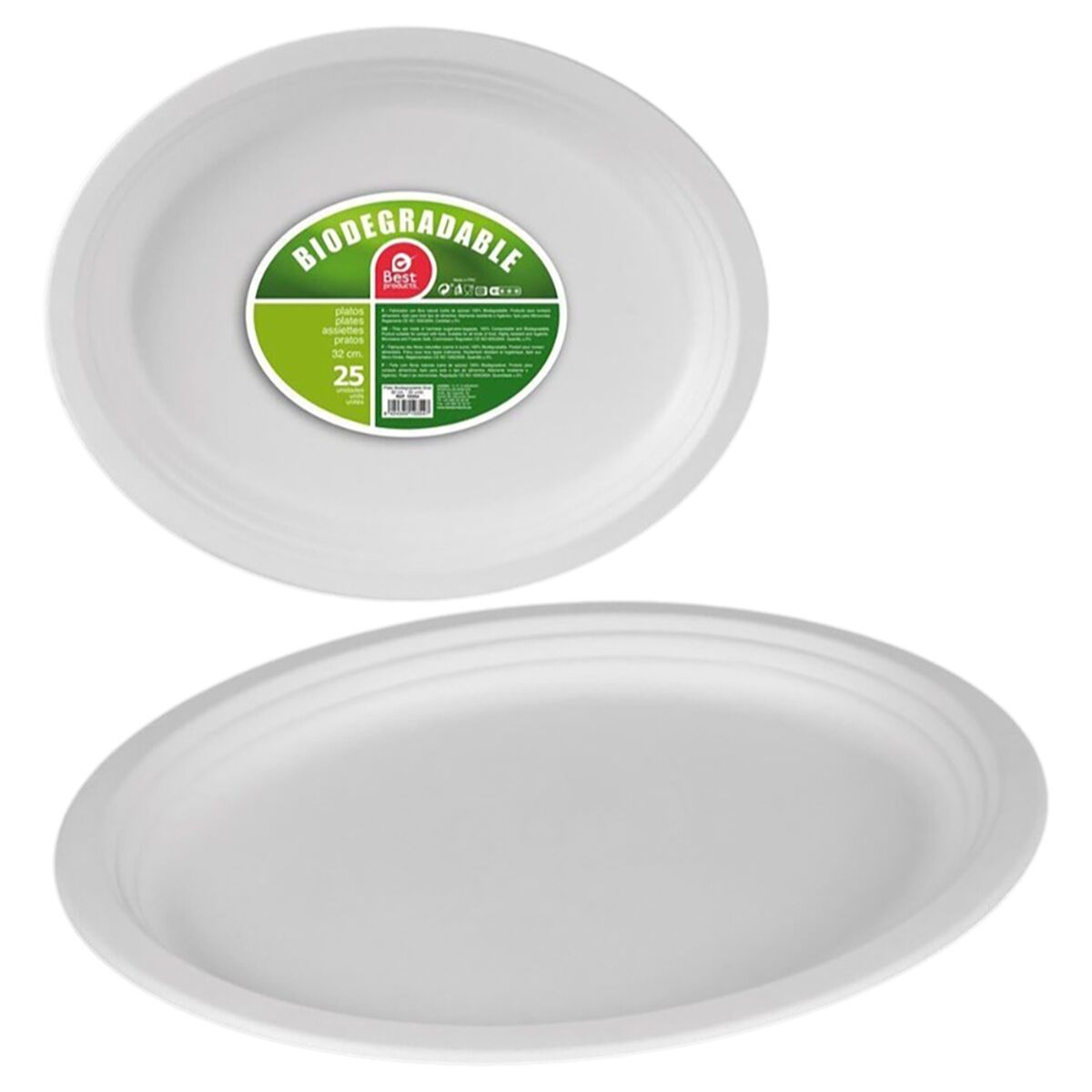 Set de Platos Best Products Green Caña de Azúcar ø 32 cm Biodegradable Desechables 25 Unidades